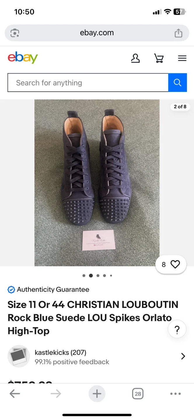 Christian Louboutin Rock Blue Suede Orlato High-Top - Size 11 image indicator(3)