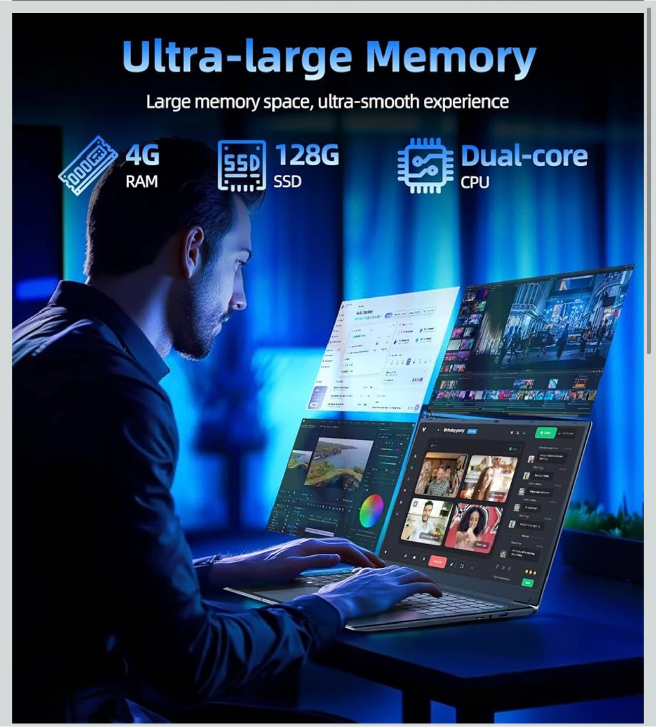 17.3" Laptop - 128GB SSD, 4GB DDR4, Windows 11 - photo 2