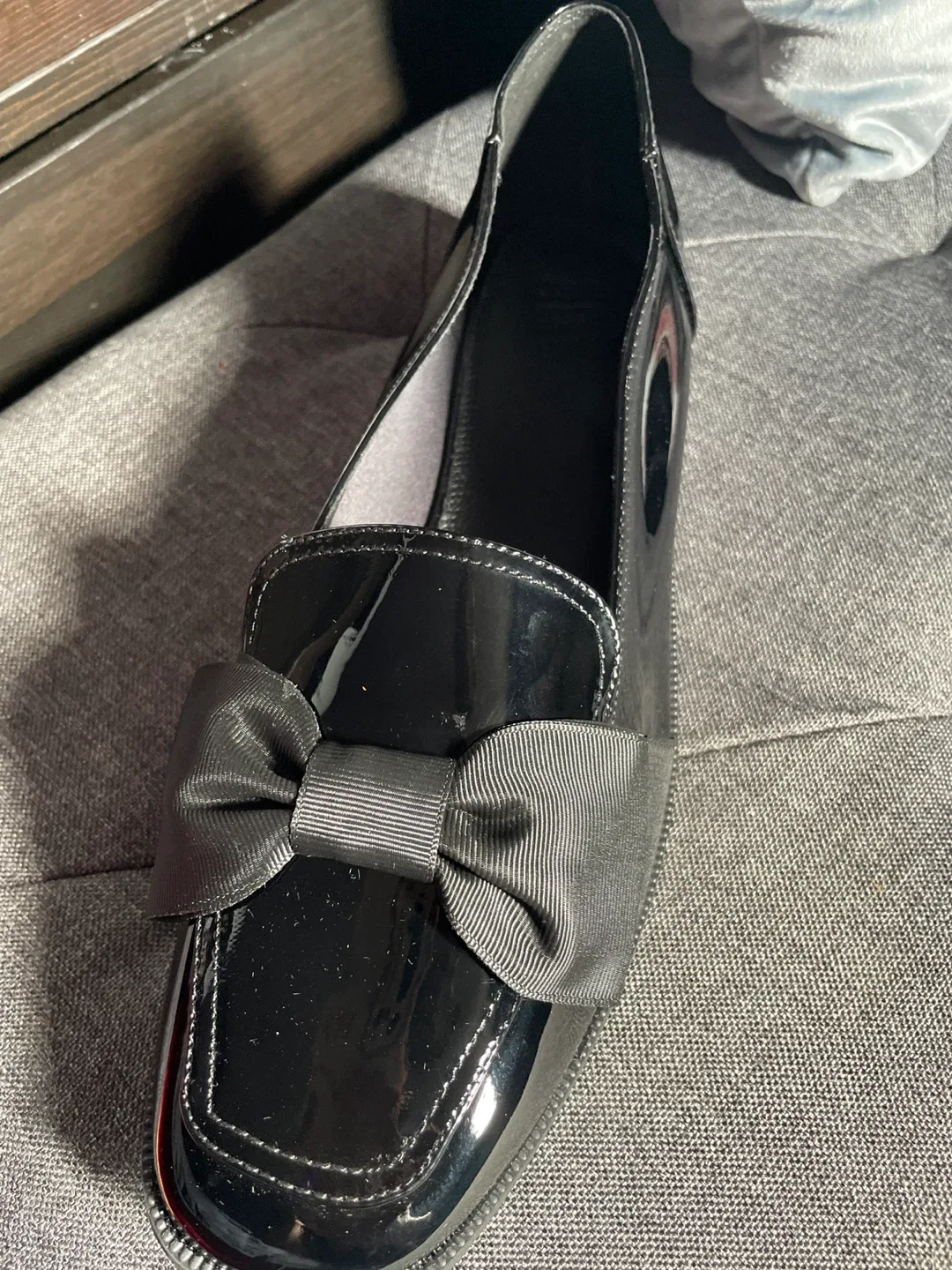 ASOS Black Patent Leather  Loafers w/ Bow thumbnail