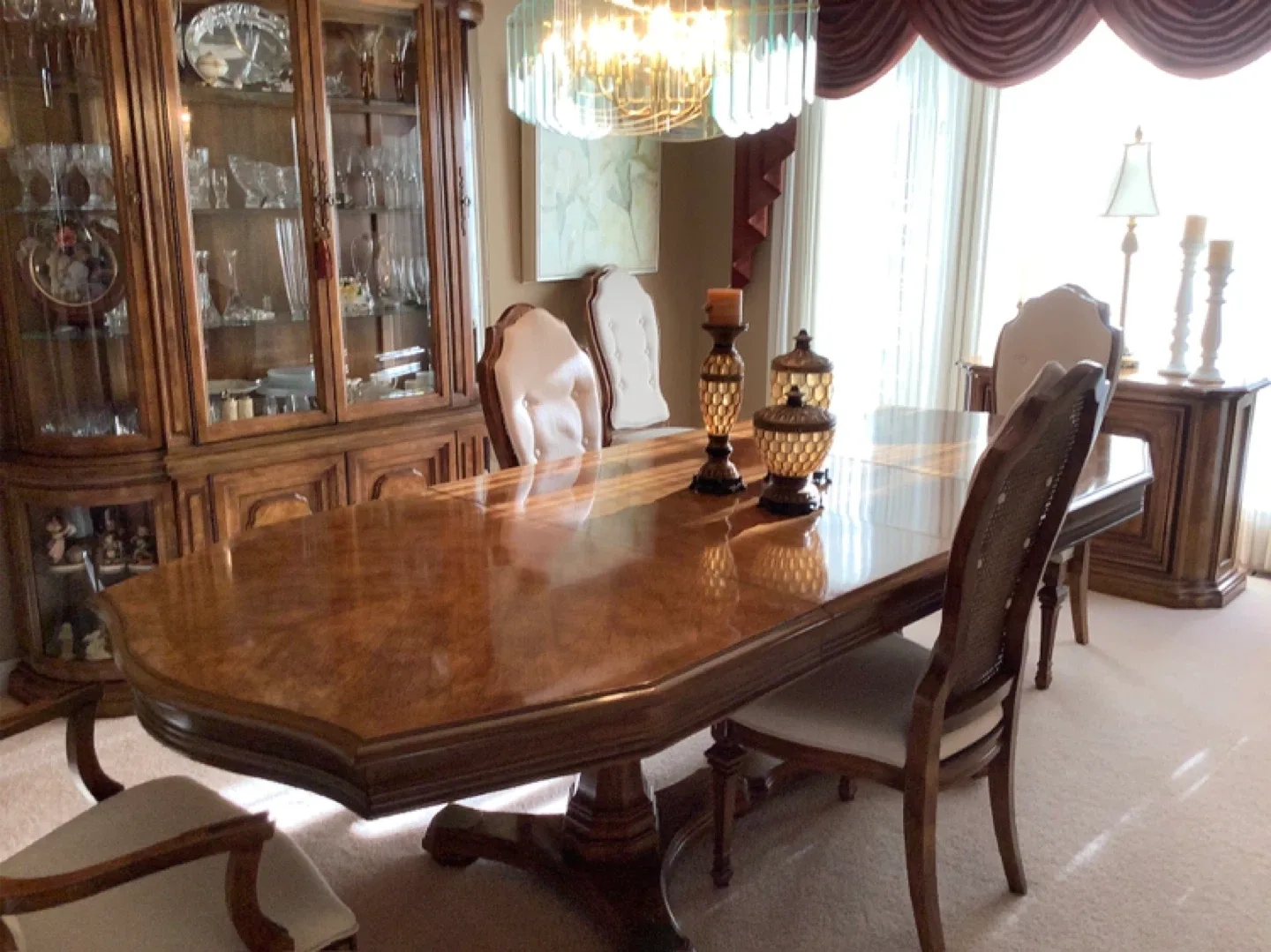 Dining Table Set with Chairs & Hutch