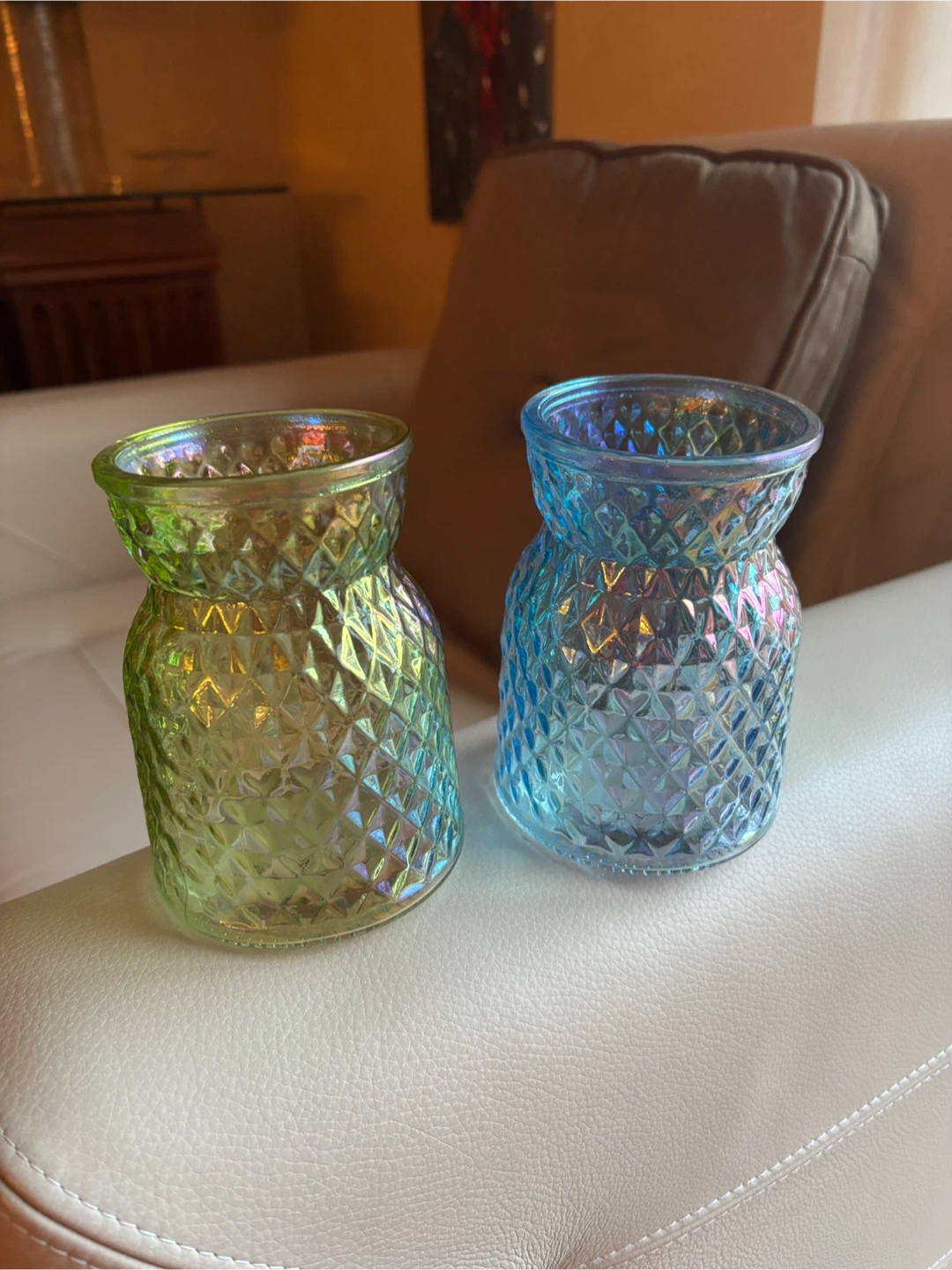Two Iridescent Glass Vases