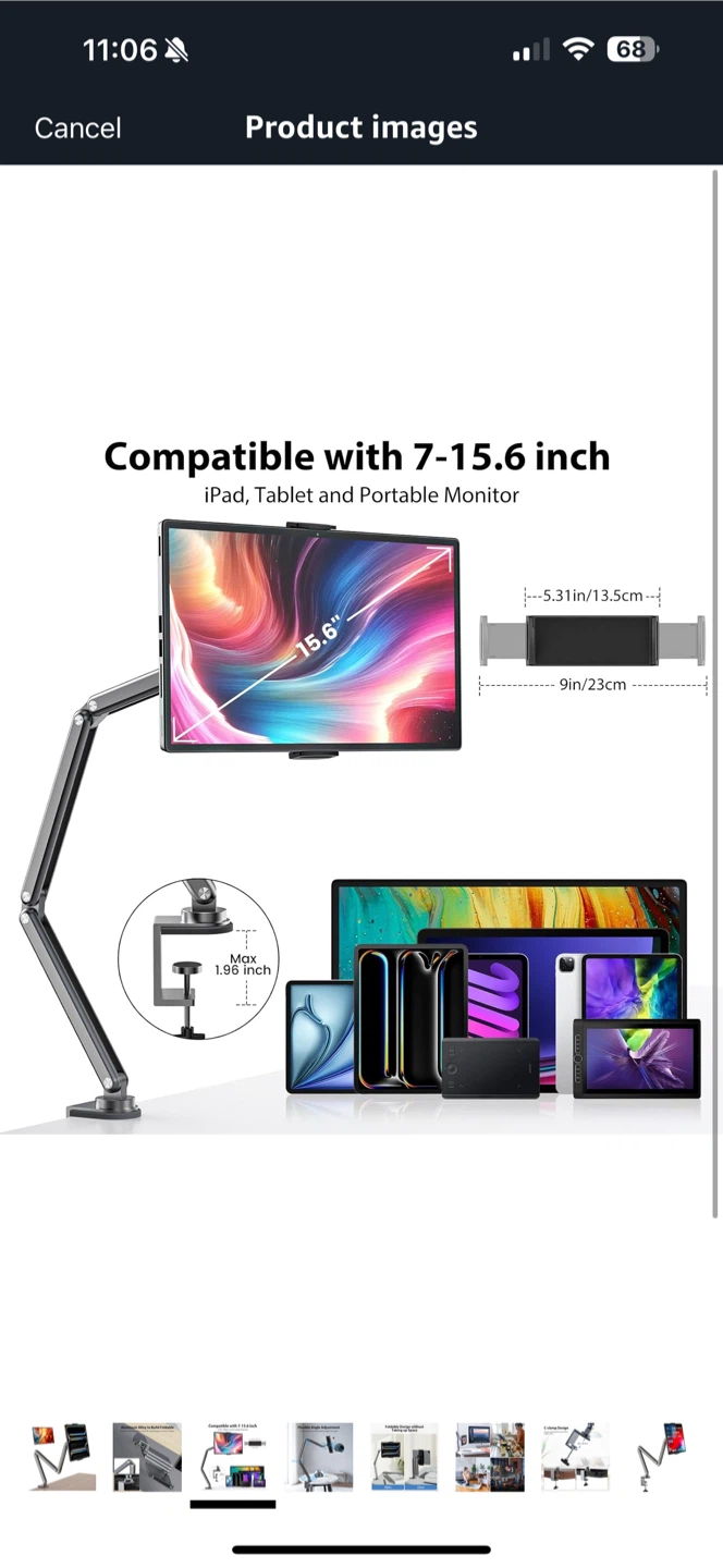 Adjustable Tablet/Monitor Desk Mount - 7-15.6 inch - photo 5