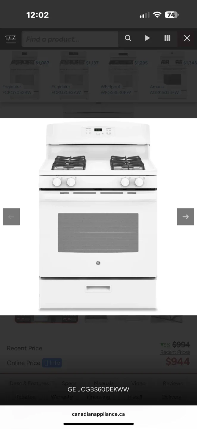 GE 30-inch White Gas Range (JCGBS60DEKWW)