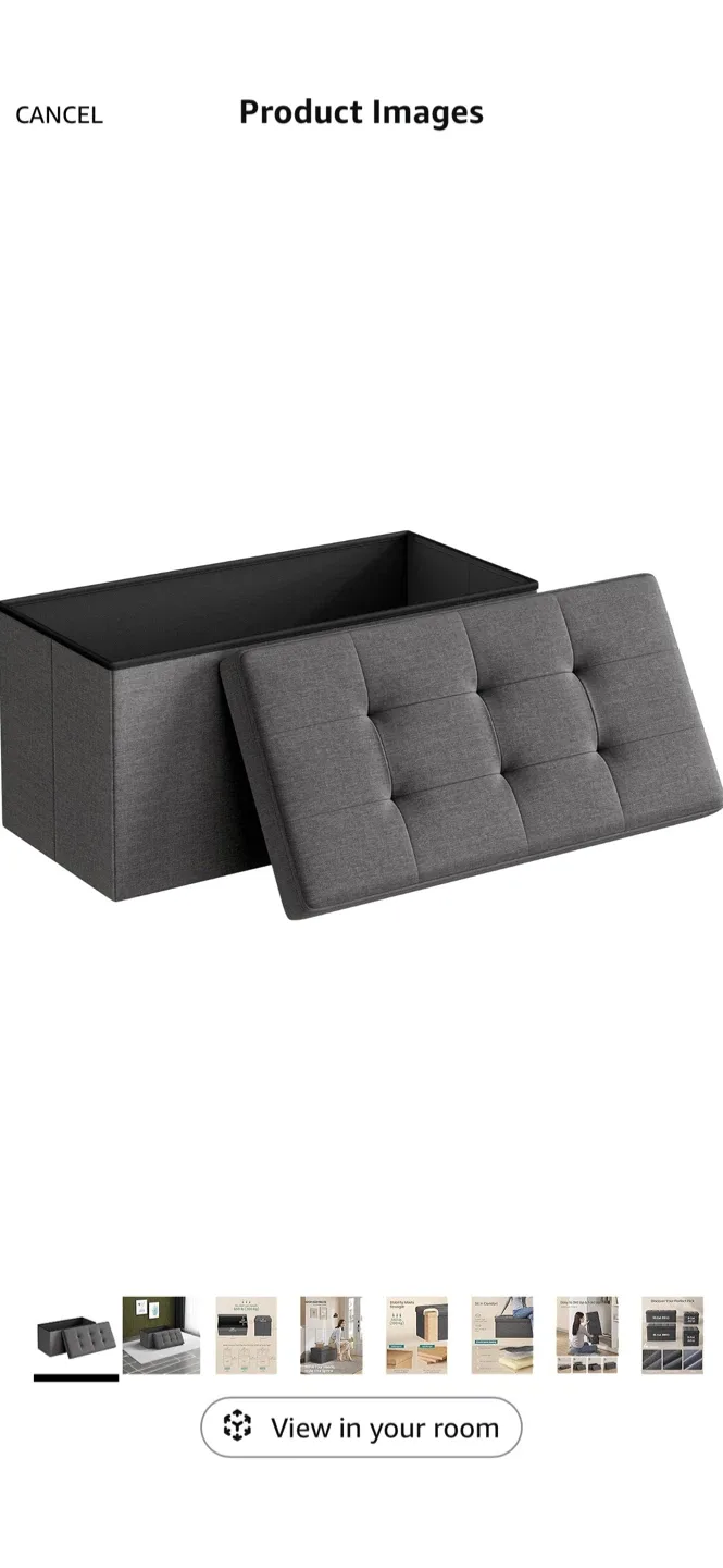 SONGMICS Gray Storage Ottoman Bench