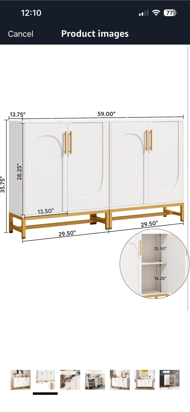 White & Gold Accent Cabinet - 59" Wide