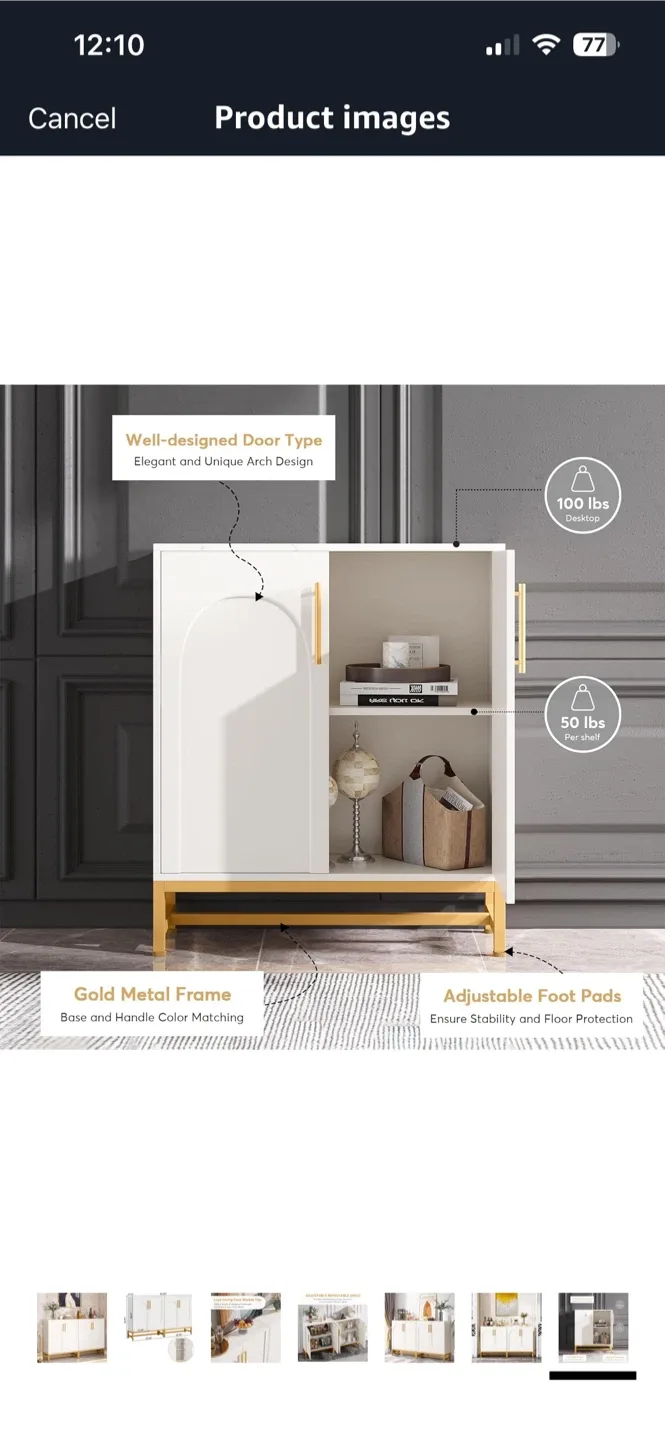 White & Gold Accent Cabinet - 59" Wide image indicator(6)