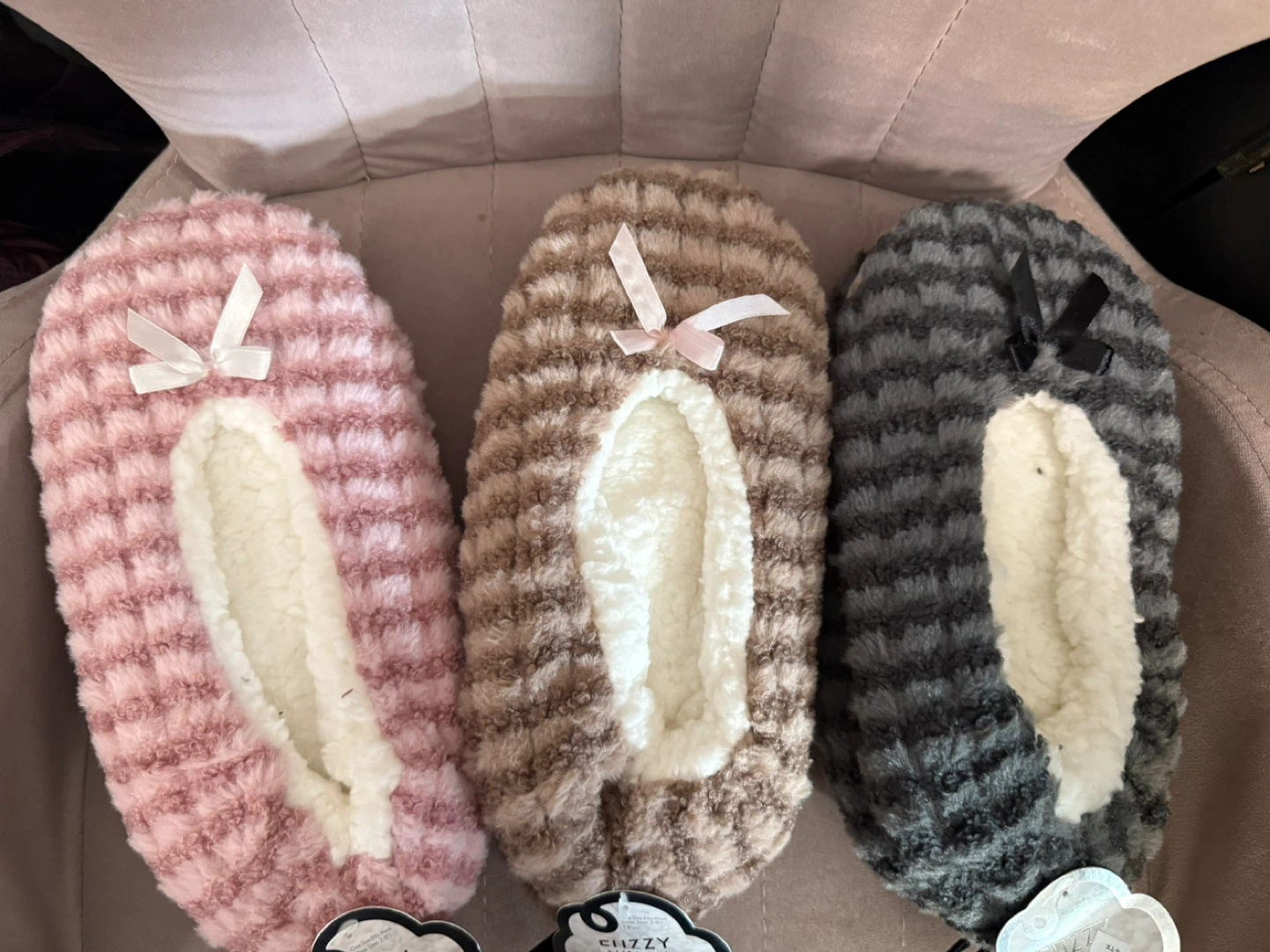 Flizzy Fuzzy Slippers - Pink, Brown, Gray