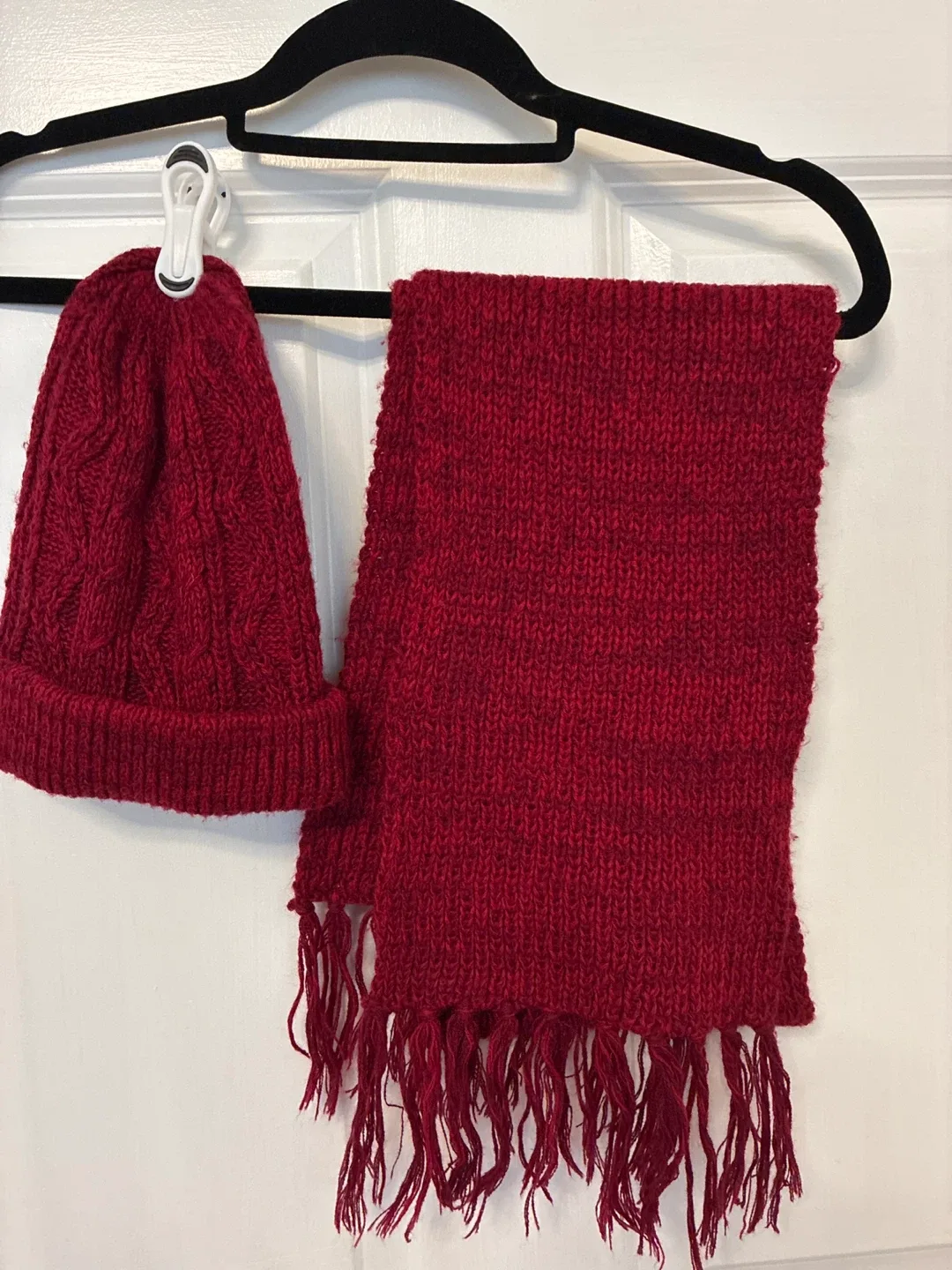 Handmade Knit Hat and Scarf Set - Burgundy image indicator(2)