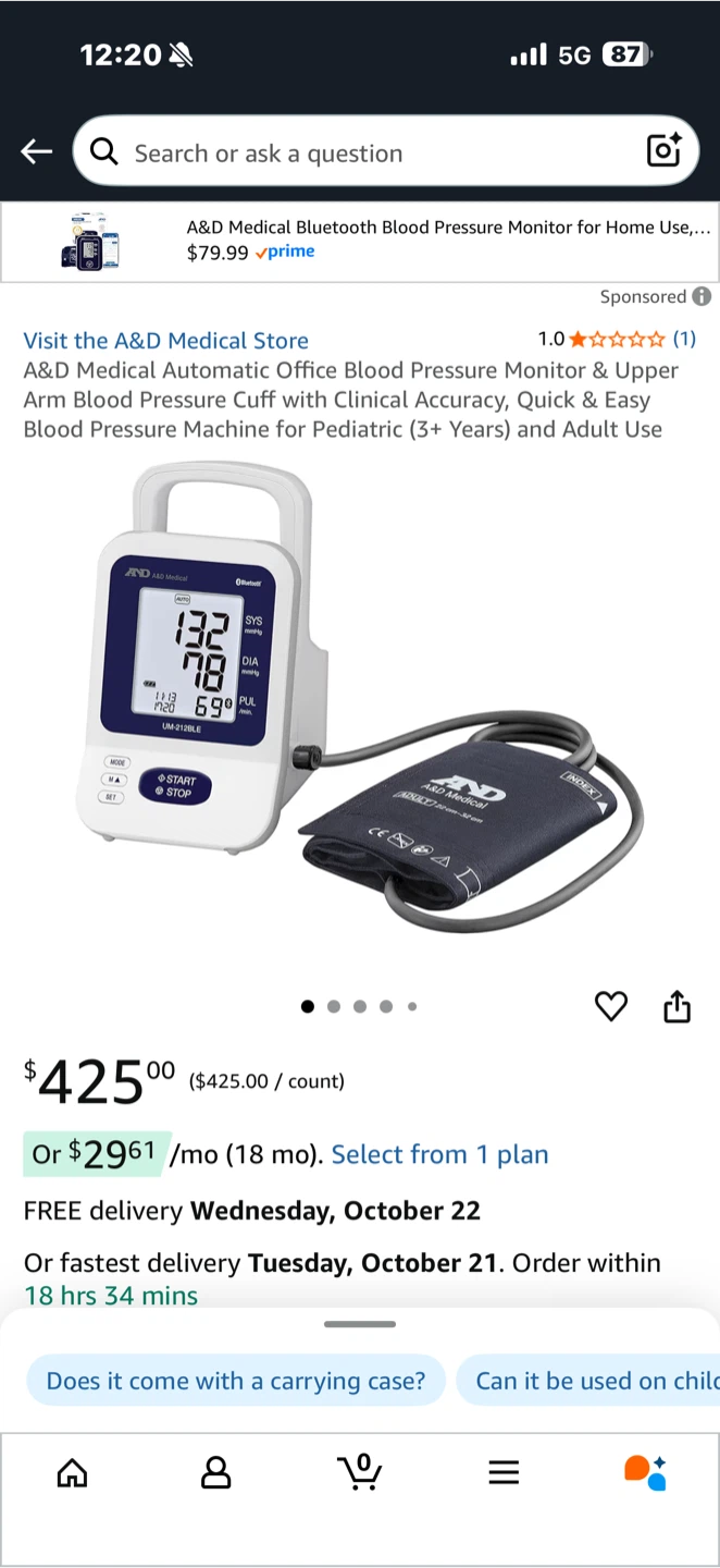 A&D Medical Blood Pressure Monitor UM-212BLE