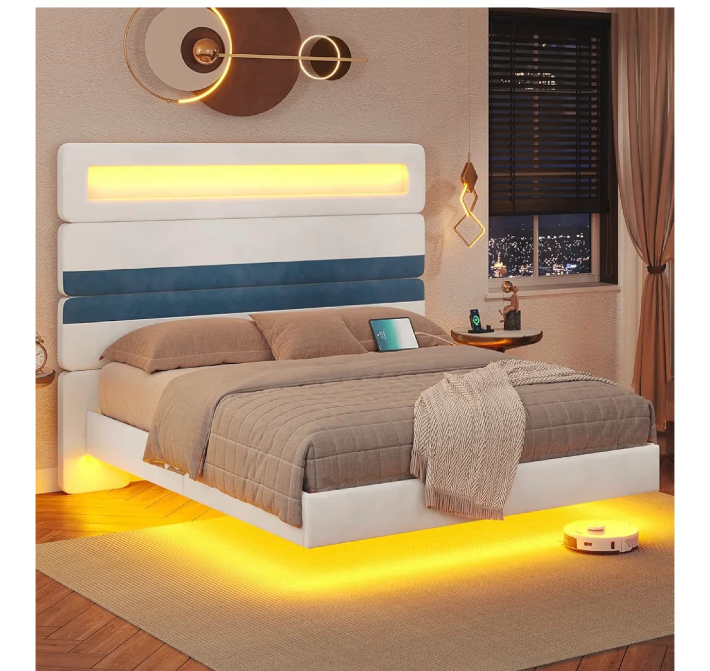 Smart RGB LED Bed Frame with Charging Station