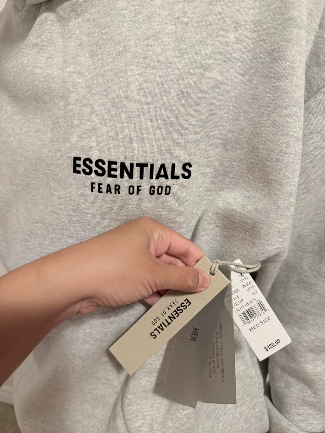 New Essentials Fear of God Hoodie - Light Heather, Size M image indicator(2)