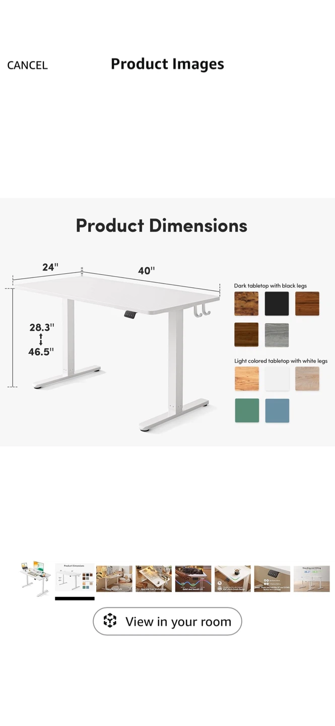 Electric Standing Desk 40x24 White - photo 2