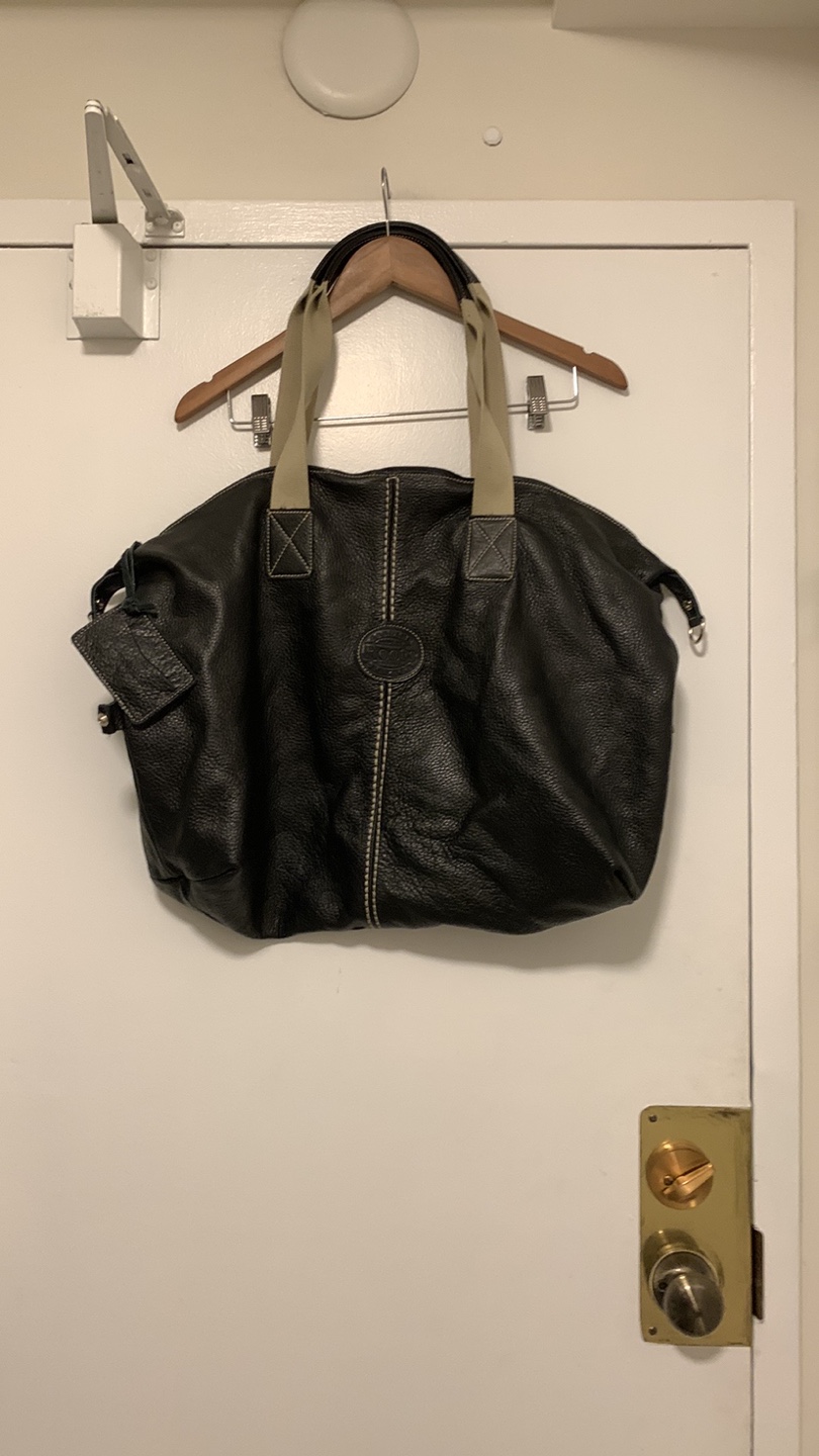 Roots Black Leather Tote Bag