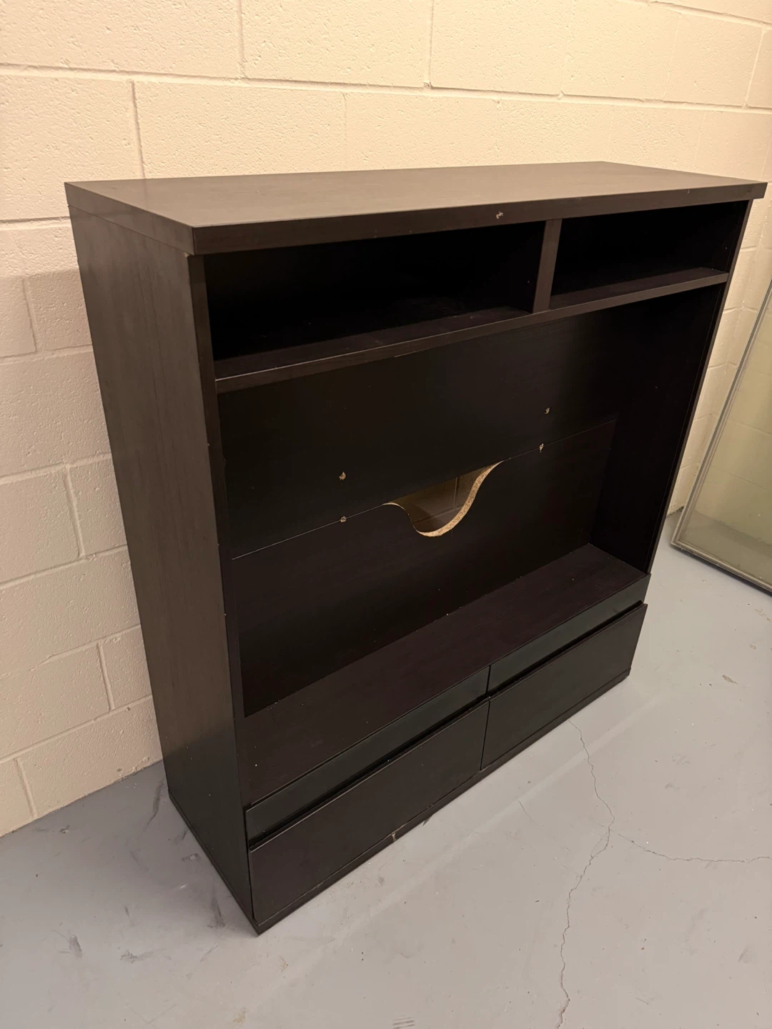 Dark Brown TV stand with Bookshelf and Drawers