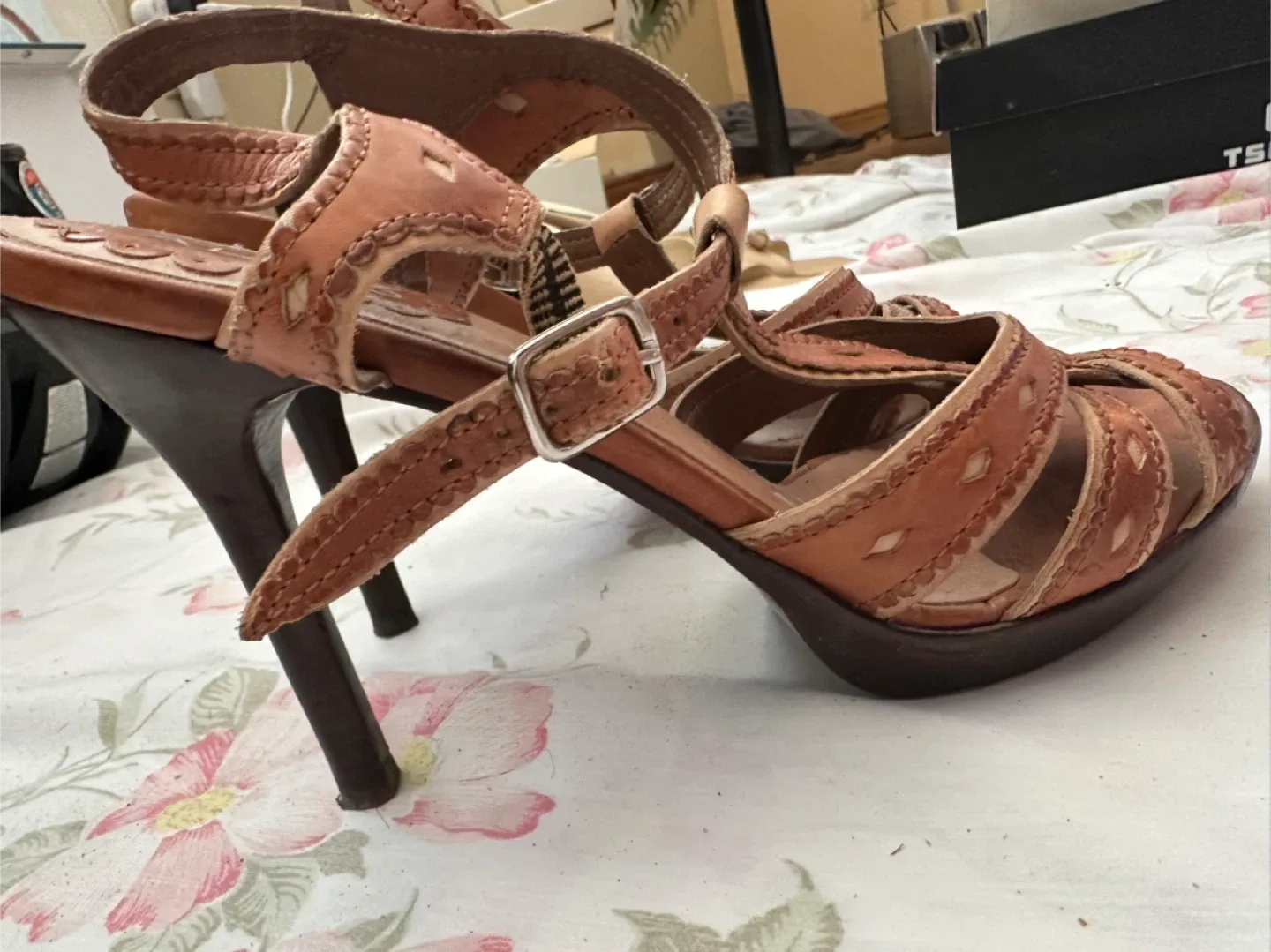 Aldo Brown Leather Heels with Straps, Size 7 image indicator(2)