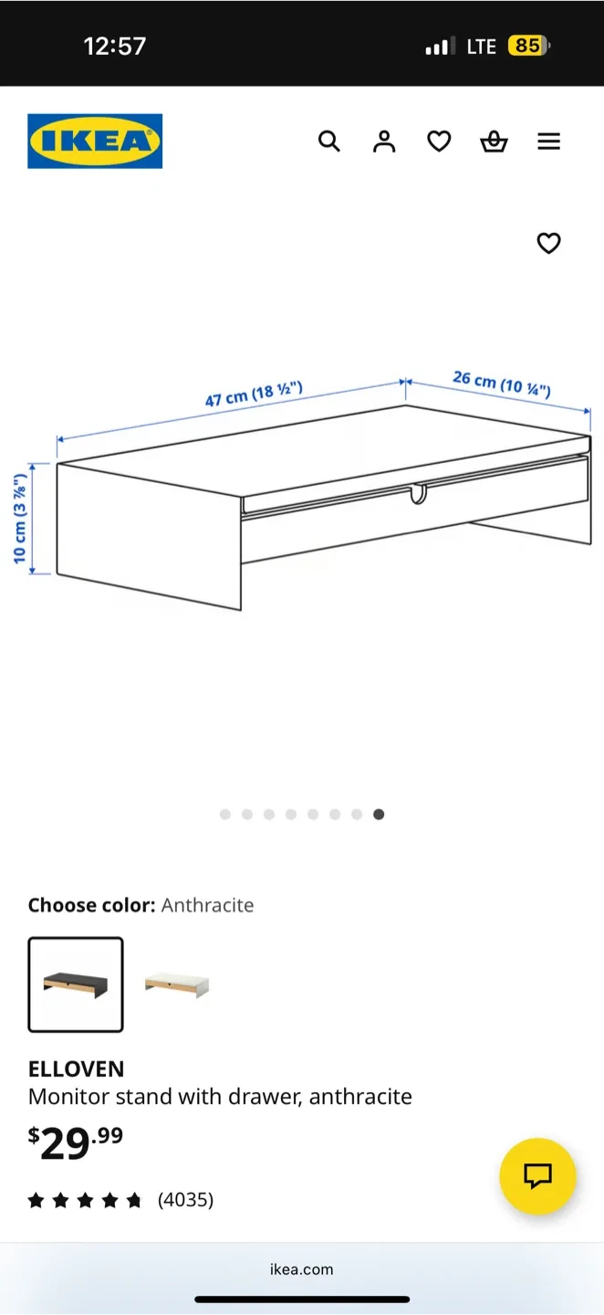 IKEA Elloven Monitor Stand with Drawer - Black image indicator(7)