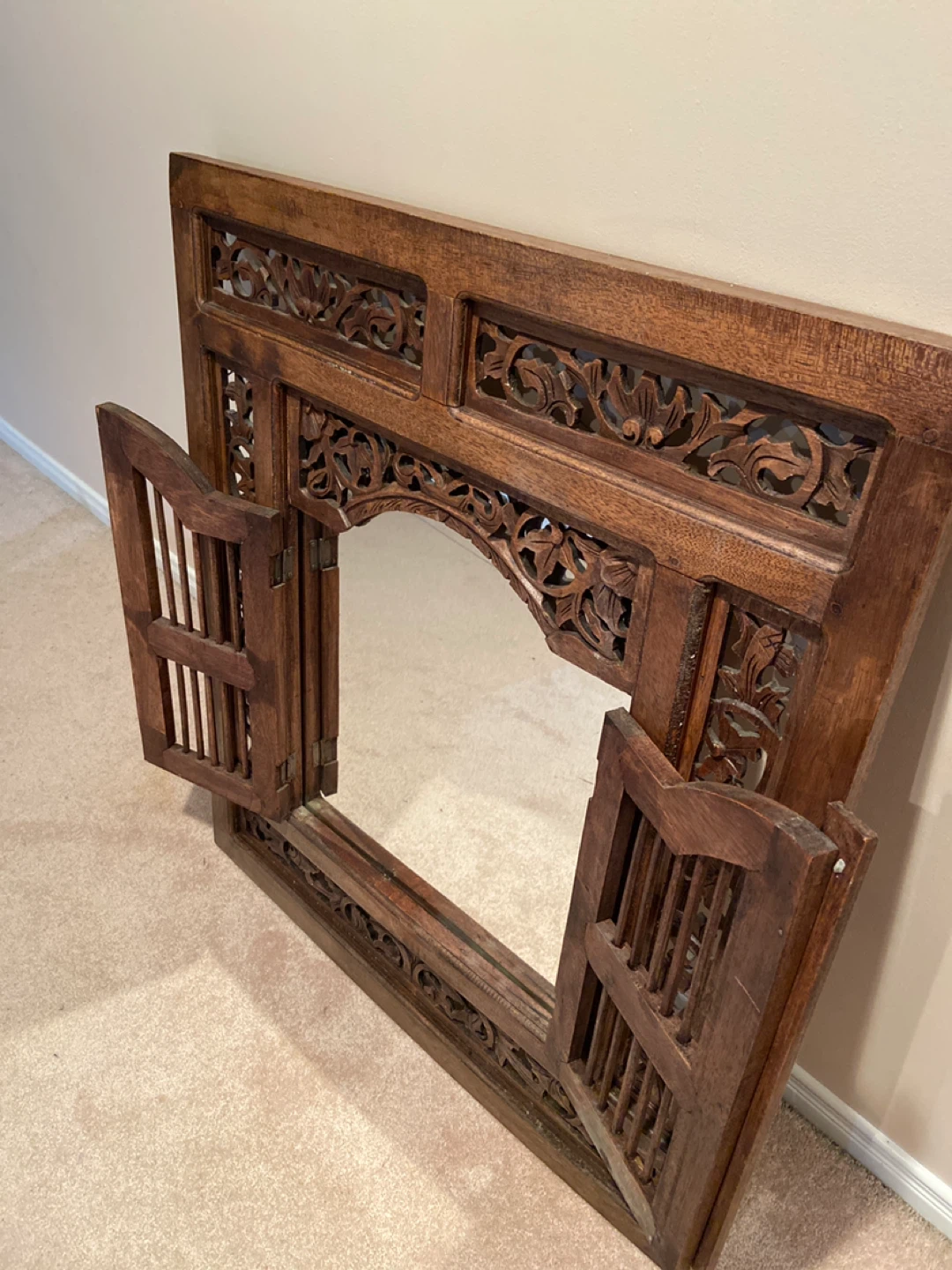Carved Wood Mirror with Shutters
