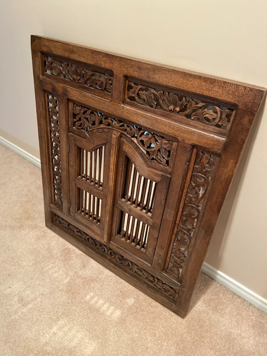 Carved Wood Mirror with Shutters - photo 2