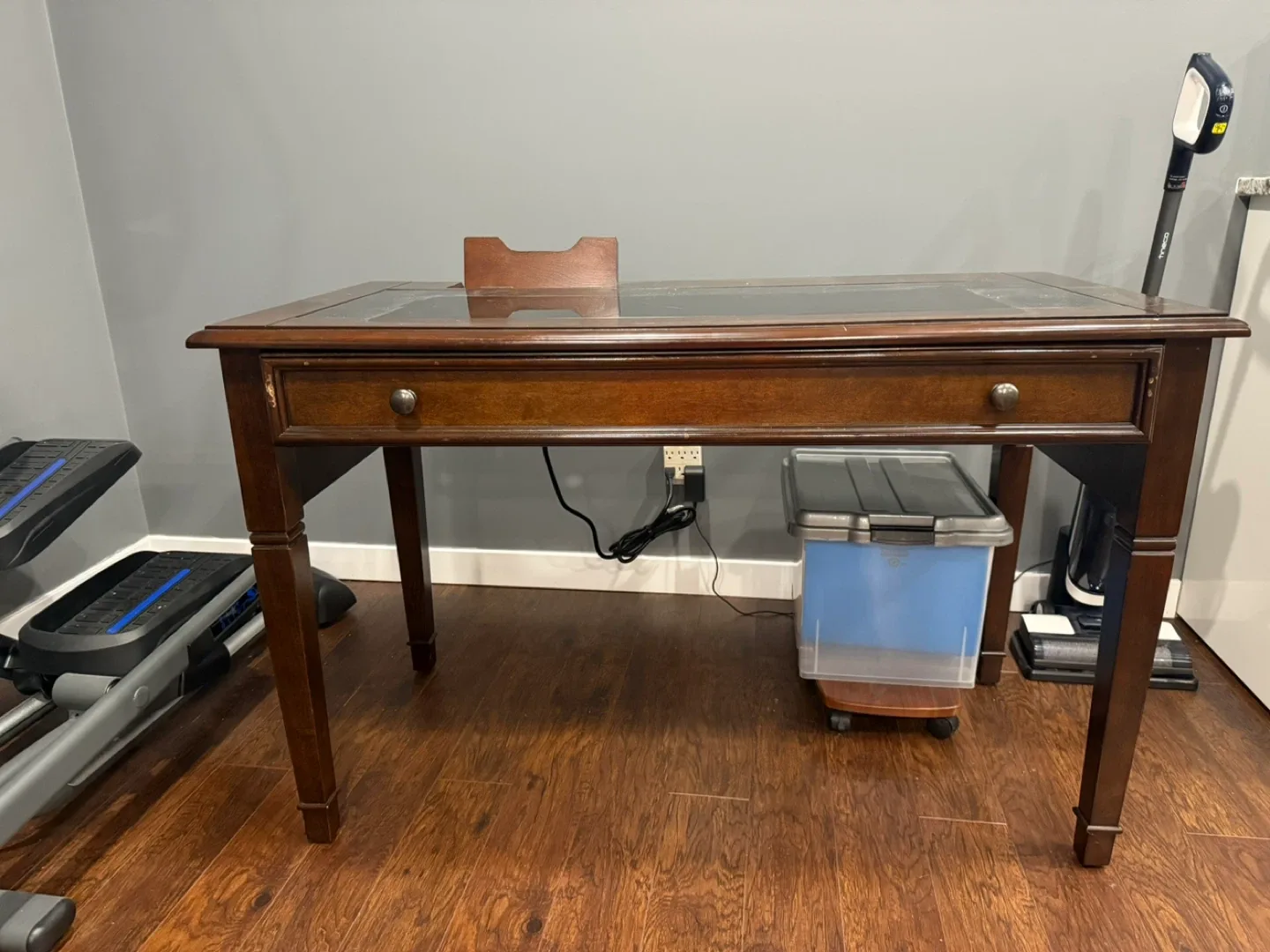 Brown Wood Desk with Charging Station image indicator(4)