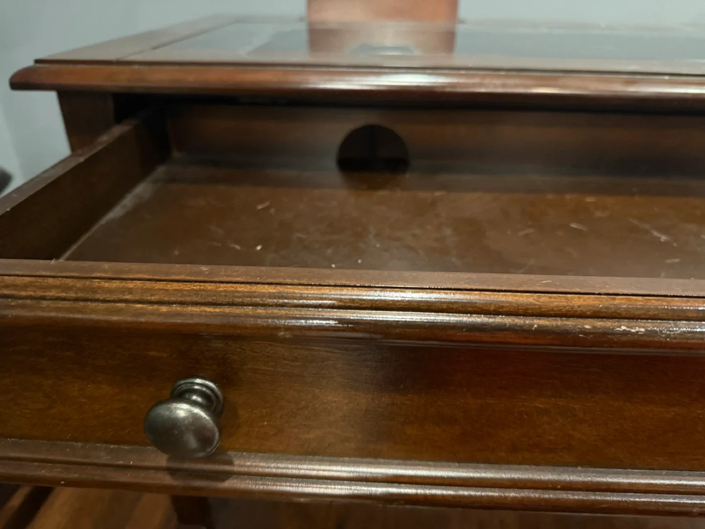 Brown Wood Desk with Charging Station image indicator(3)
