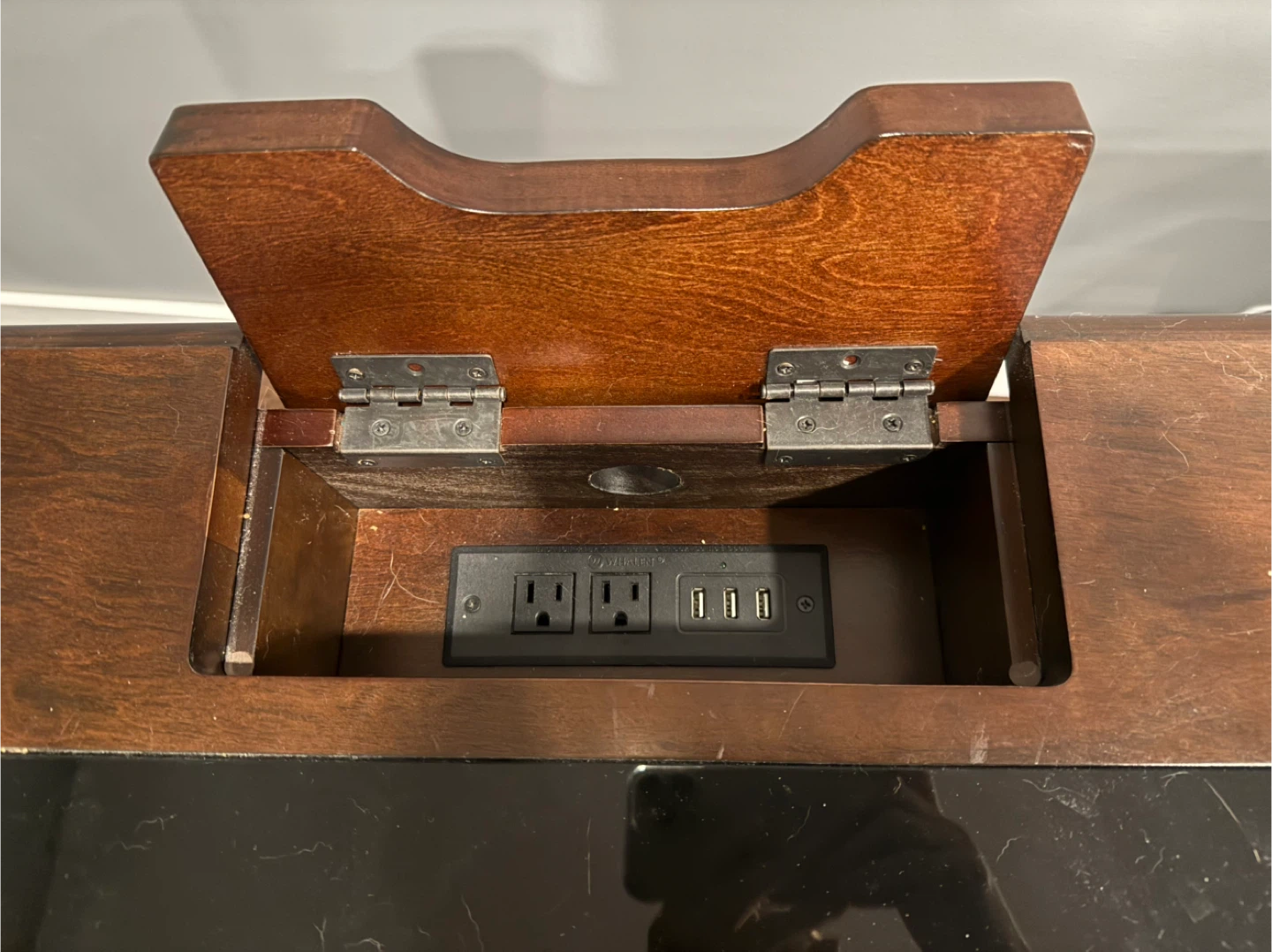 Brown Wood Desk with Charging Station