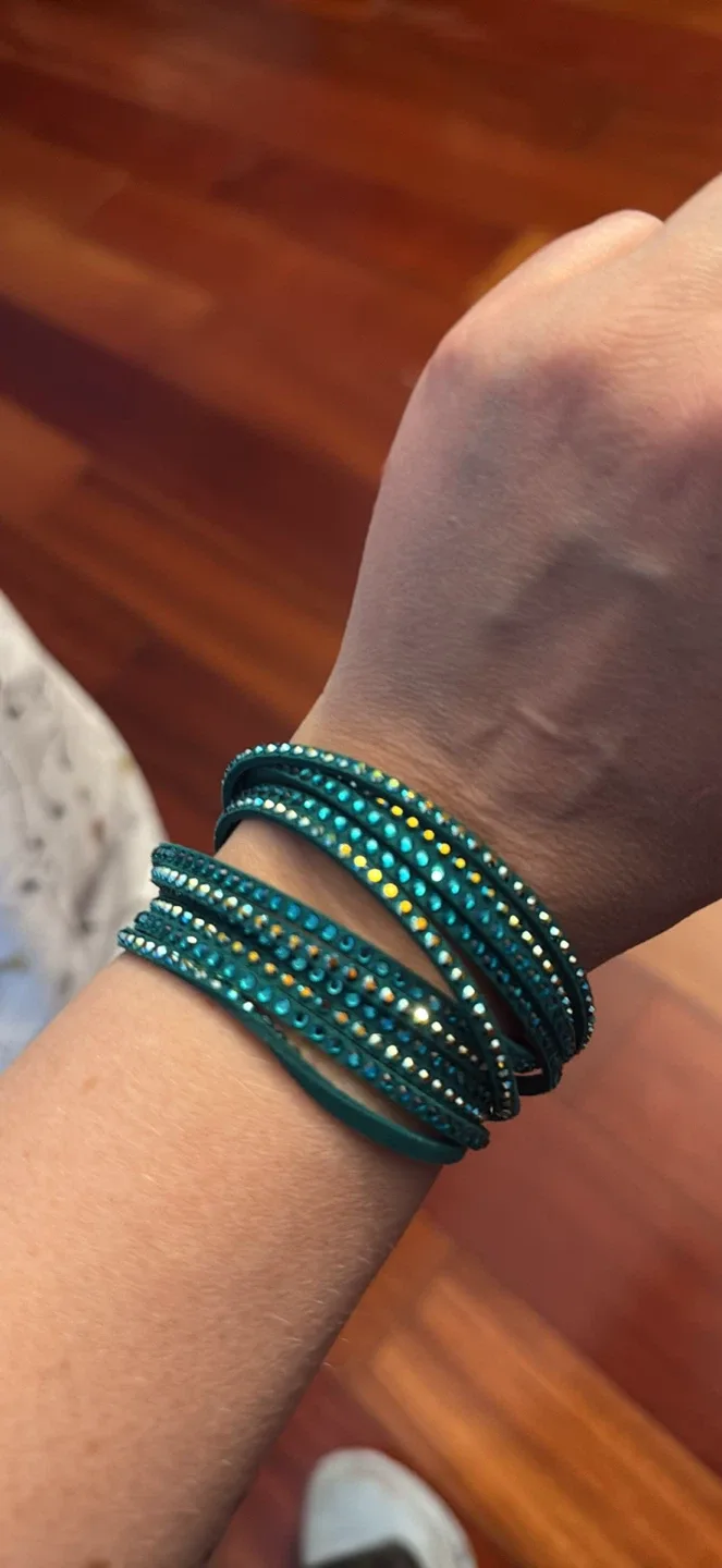 Swarovski  Teal Wrap Bracelet with Rhinestones thumbnail