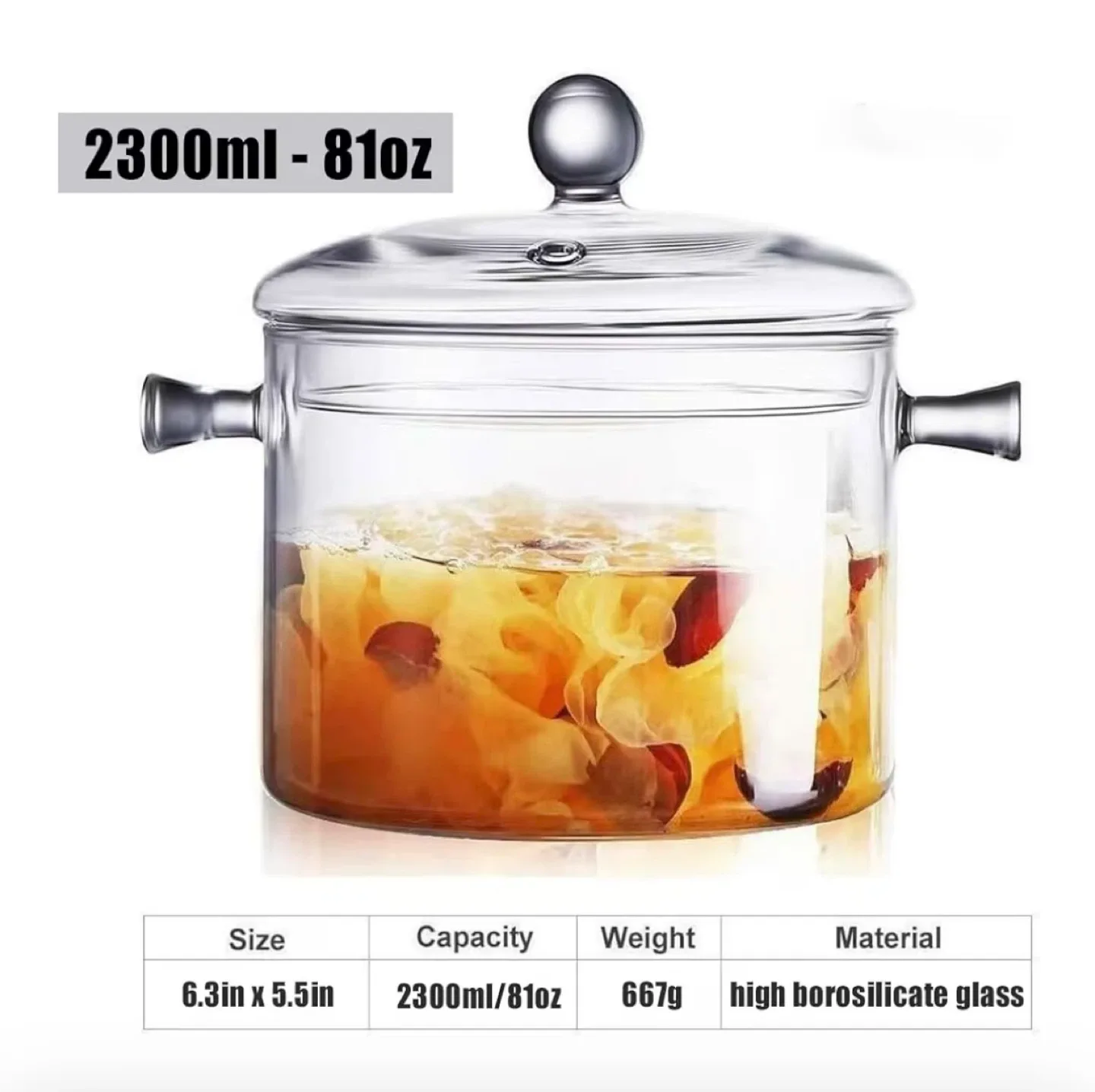 Simmer Pot 2.3L / 81oz Clear Heat-Resistant Glass Pot with Lid image indicator(4)