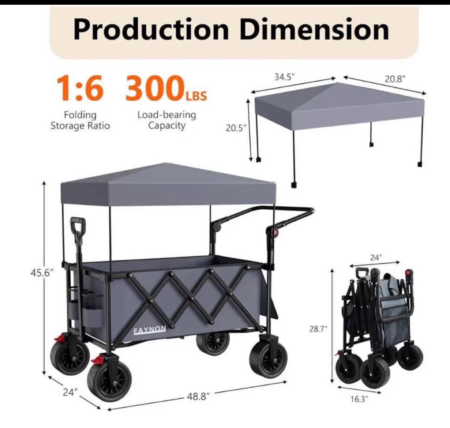 EAYNON Collapsible Folding Wagon with Canopy (NEW!) - photo 2