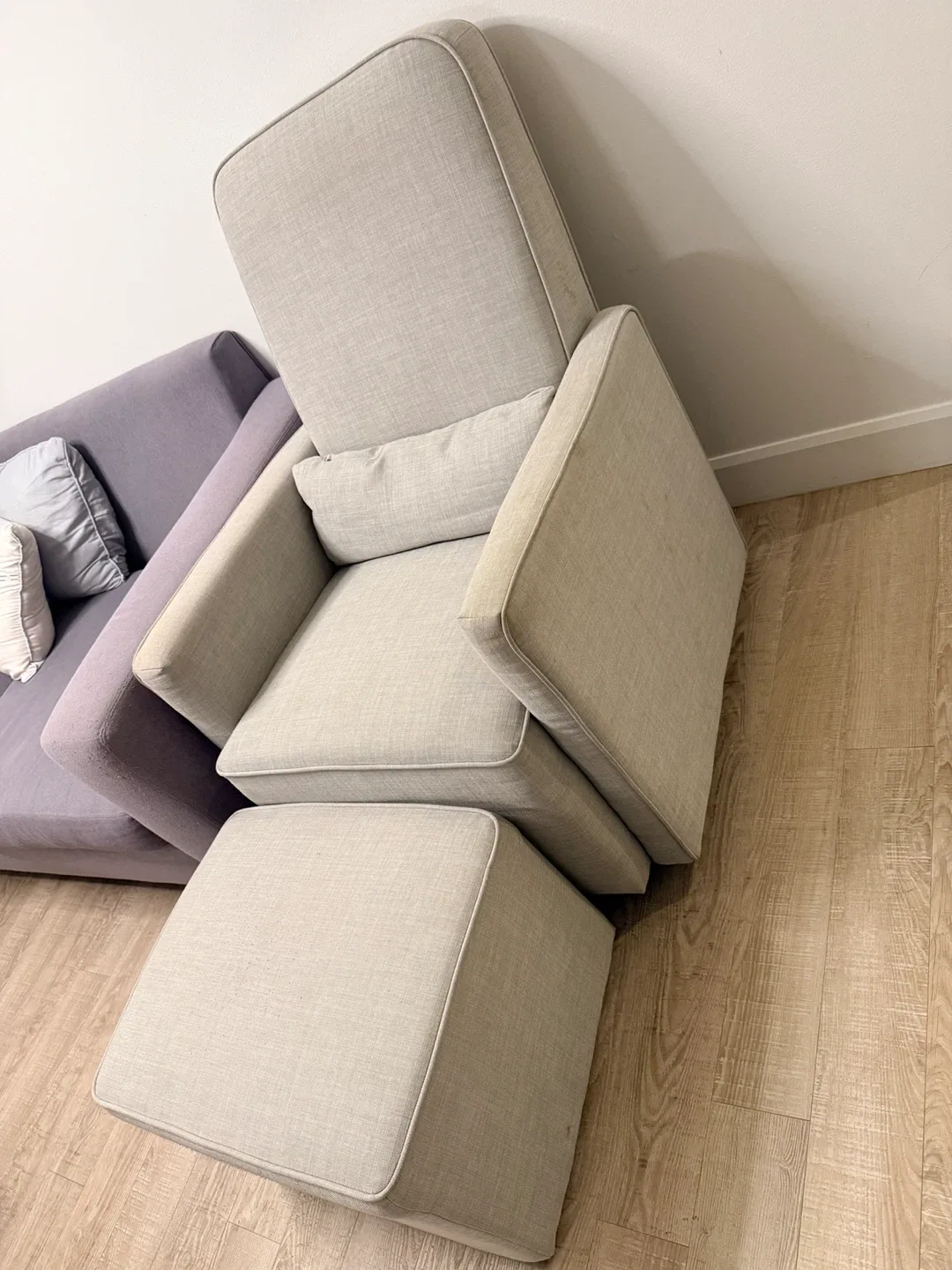 Move out sale:Light Grey Armchair with Ottoman