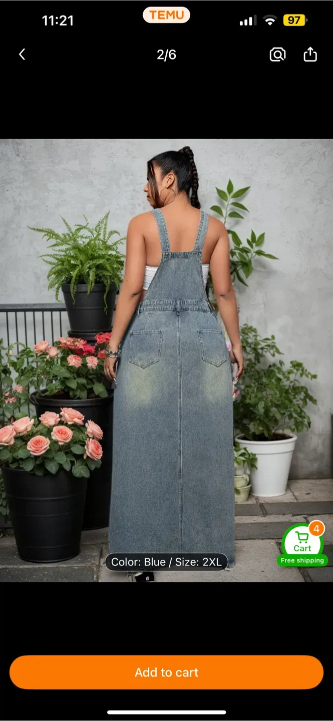 Blue Denim Overalls Dress - Size 2XL thumbnail