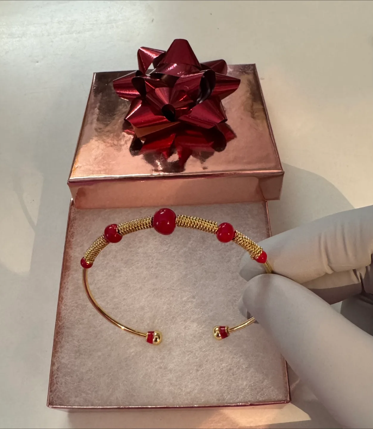 🥕14K Plated Holiday Bangle handmade with Red Enamel