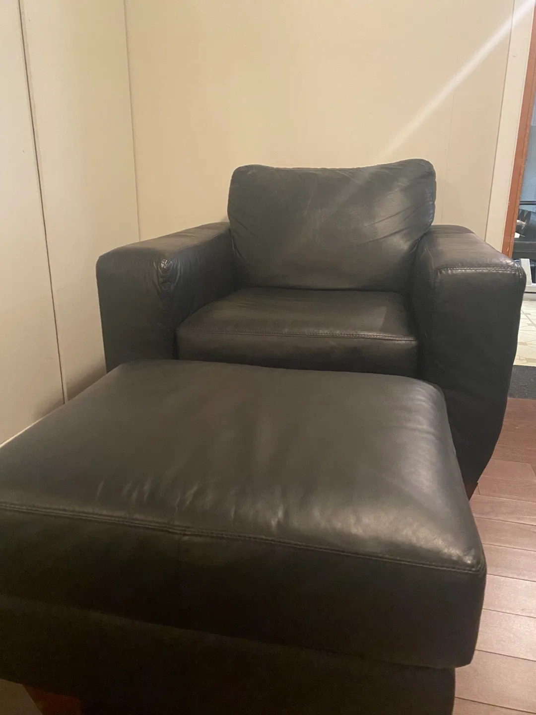 Black Leather Armchair with Ottoman thumbnail