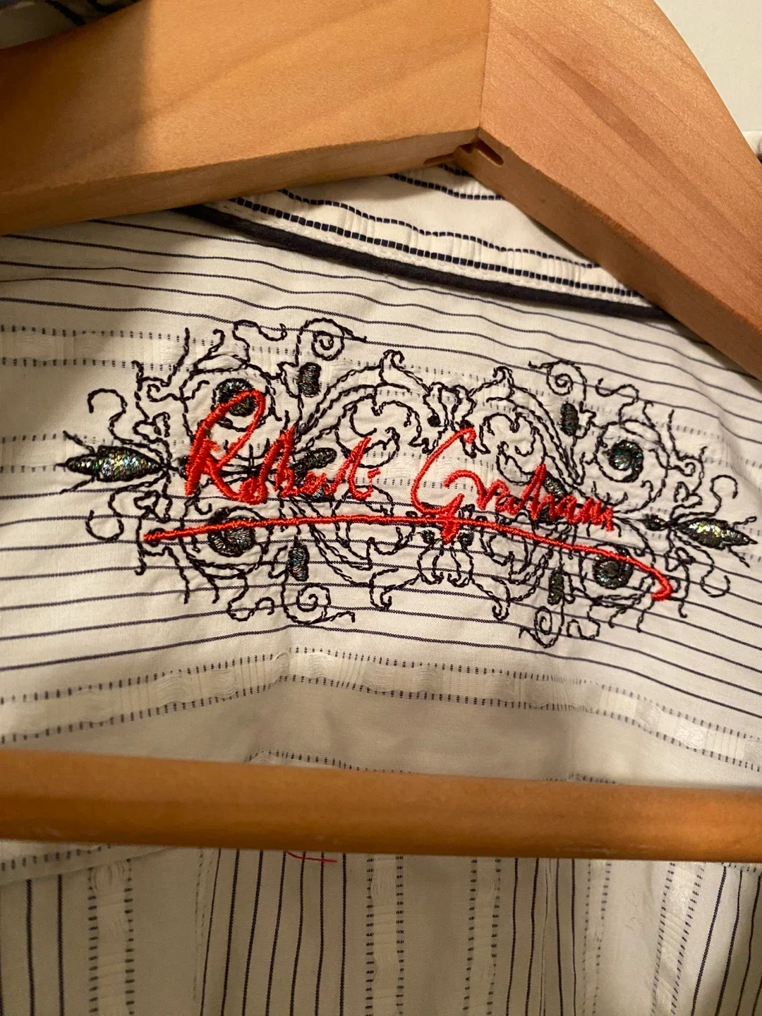 Vintage Striped Embroidered Button-Down Shirt image indicator(2)