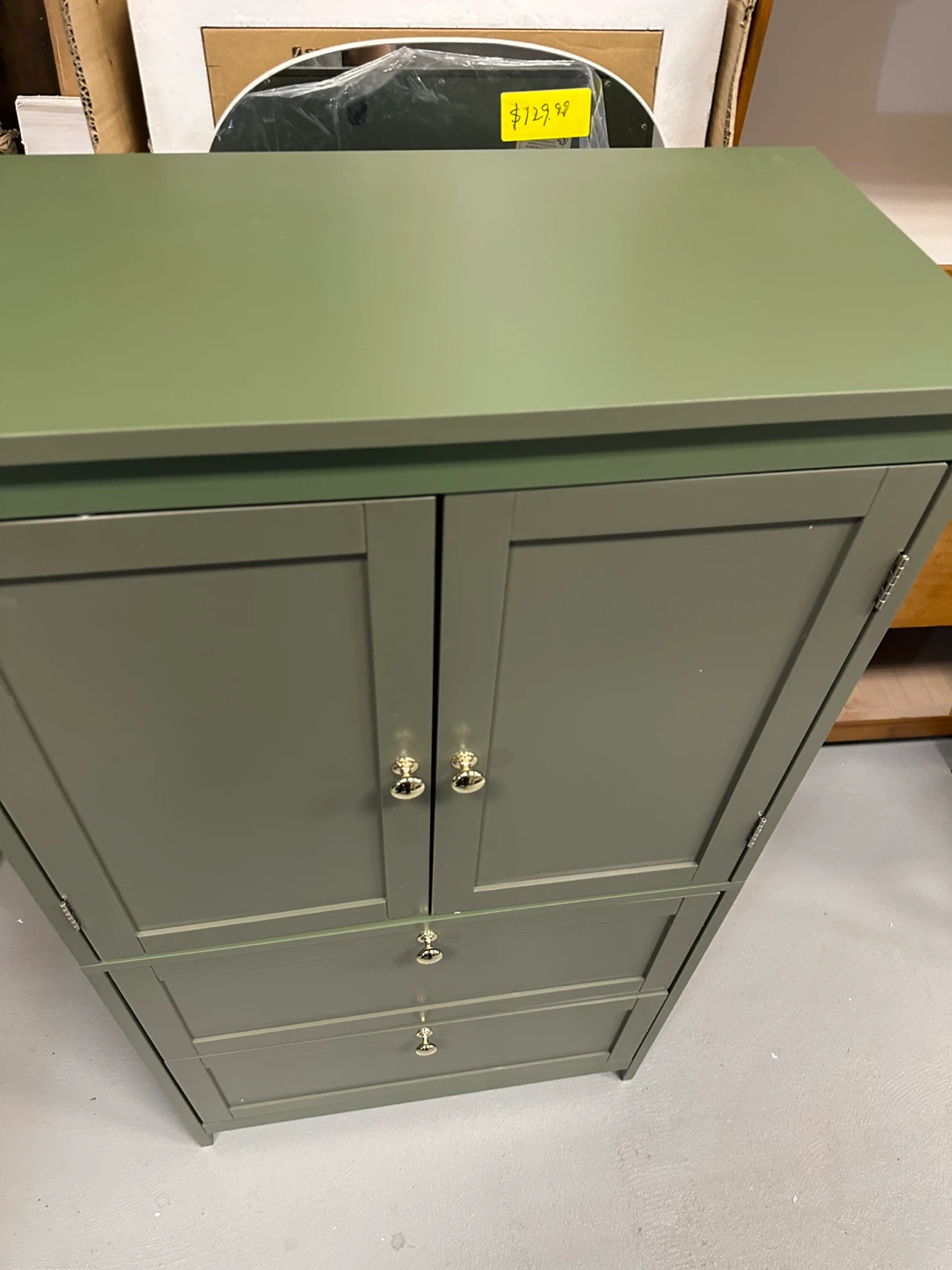 Green Storage Cabinet with Doors and Drawers