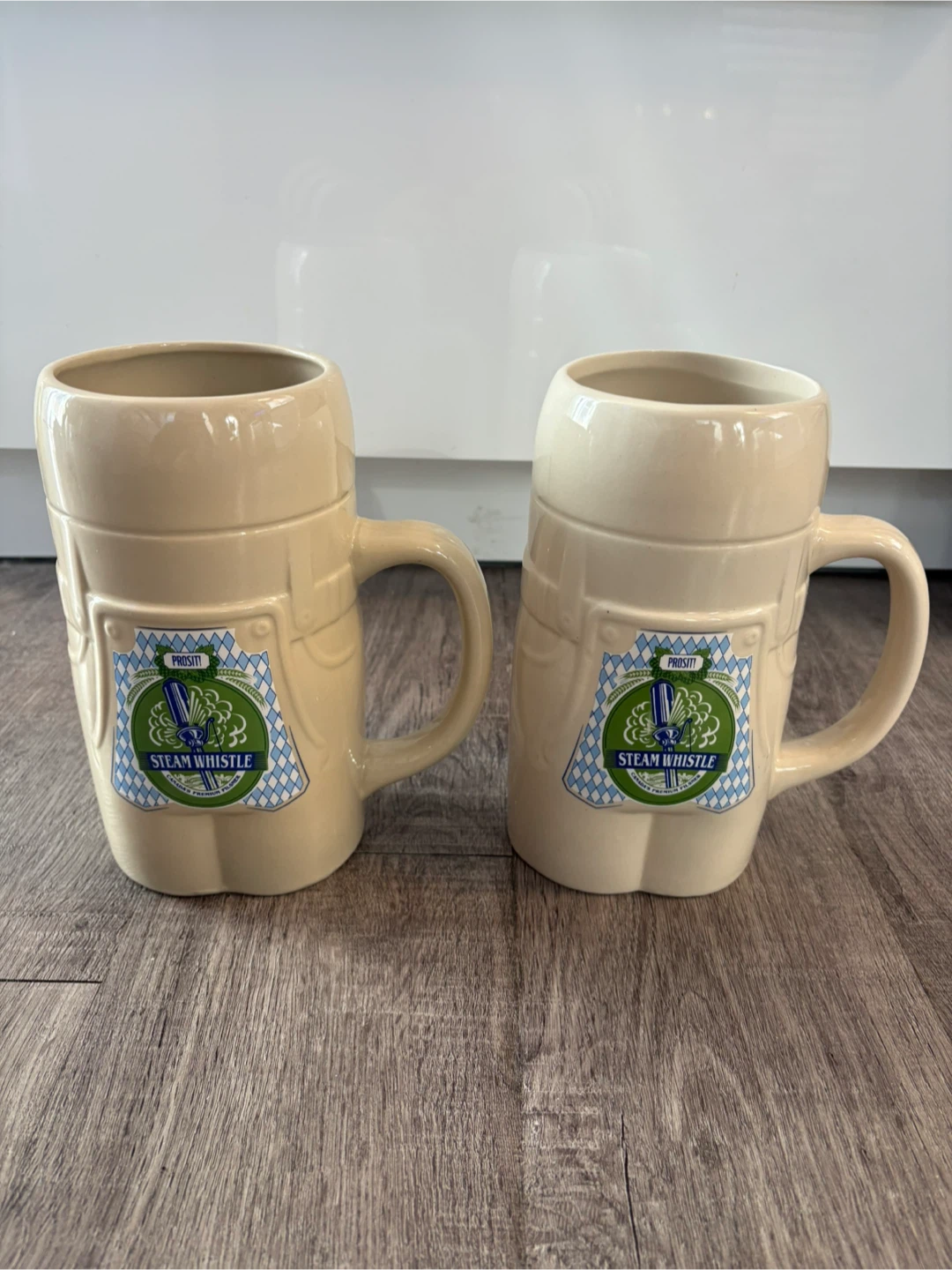 2 Steam Whistle PROSIT Beer  Mug 48 ounce Stein