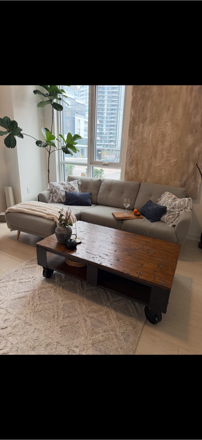 Rustic Wood Coffee Table on Wheels - photo 2