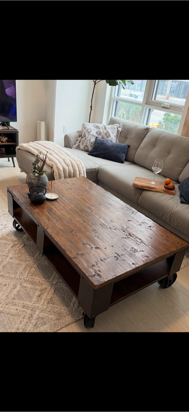 Rustic Wood Coffee Table on Wheels