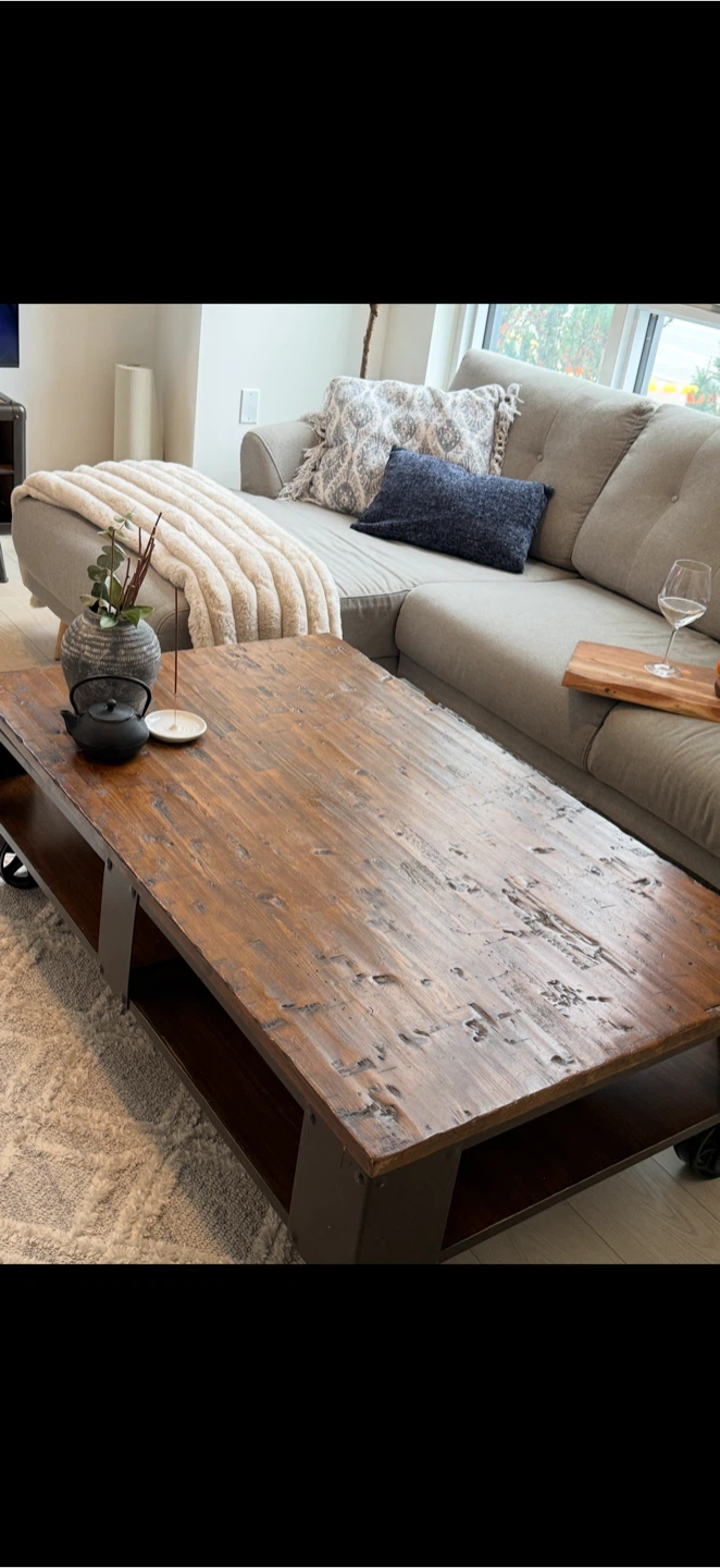 Rustic Wood Coffee Table on Wheels - photo 3