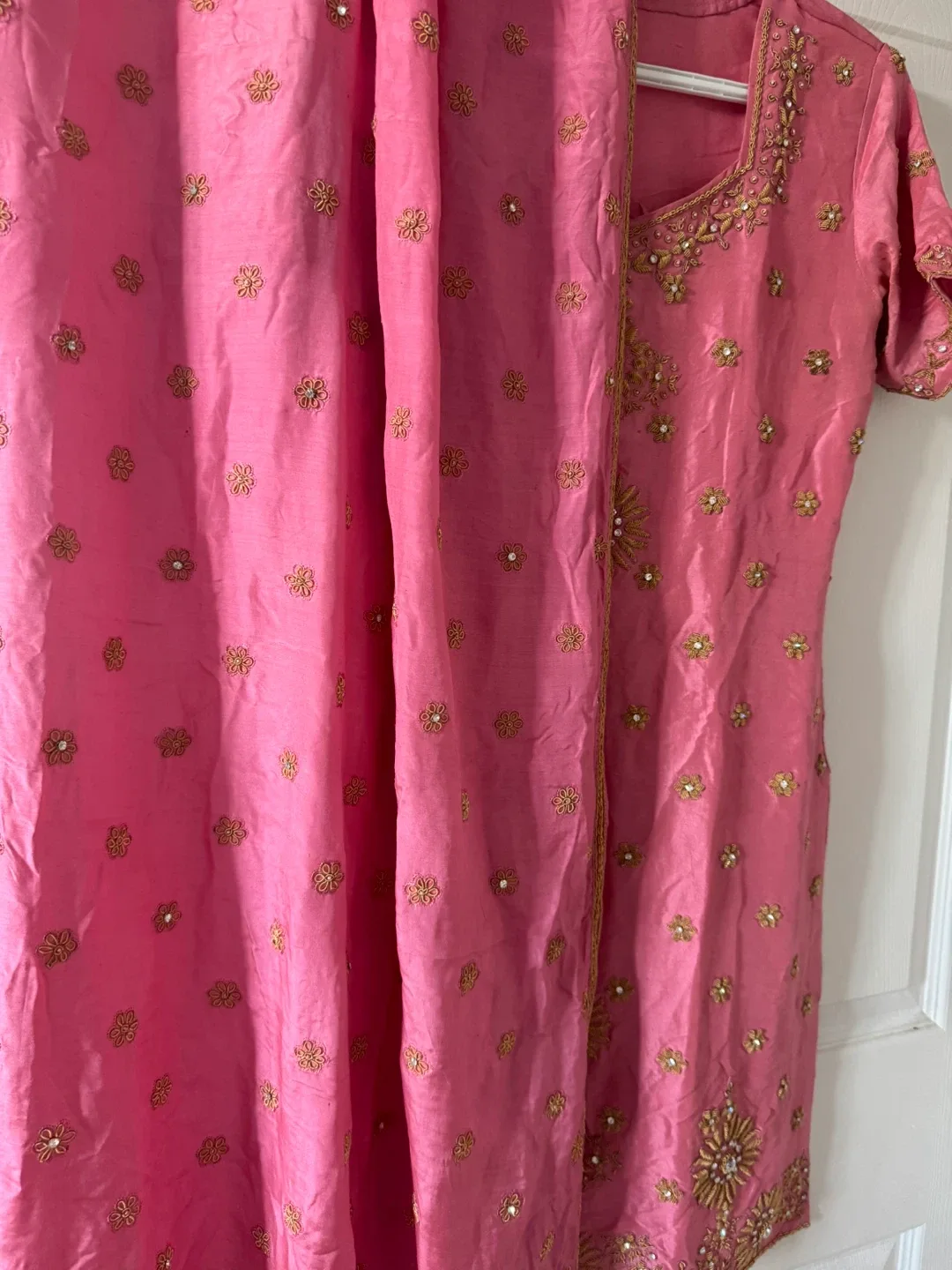 3Pcs Pink Embroidered Beaded Silk dress thumbnail