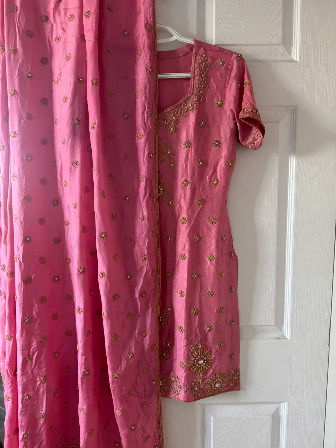 3Pcs Pink Embroidered Beaded Silk dress image indicator(6)