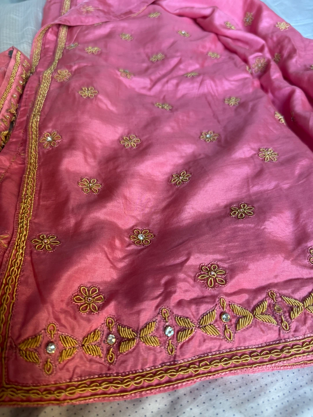 3Pcs Pink Embroidered Beaded Silk dress - photo 2