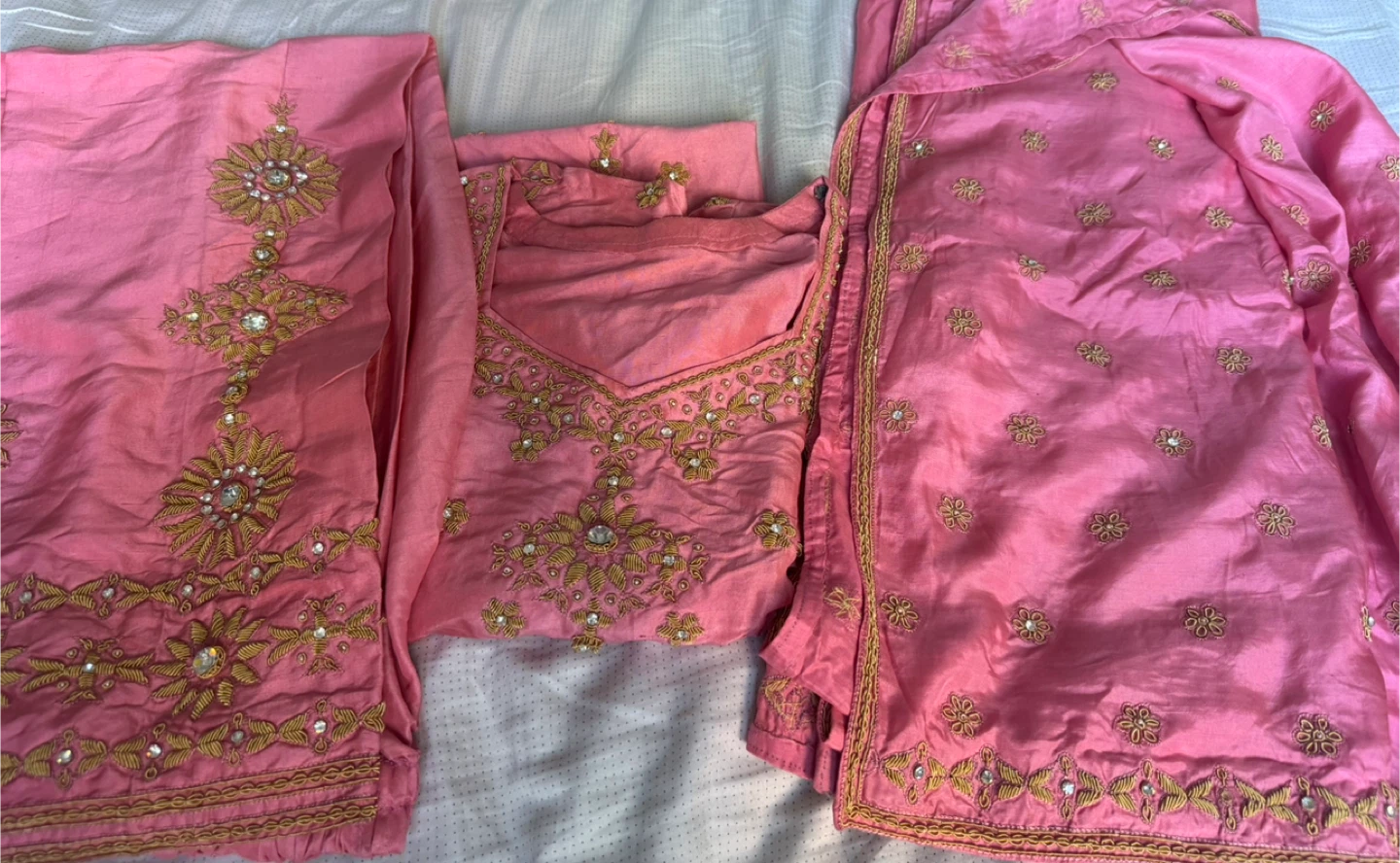 3Pcs Pink Embroidered Beaded Silk dress - photo 3