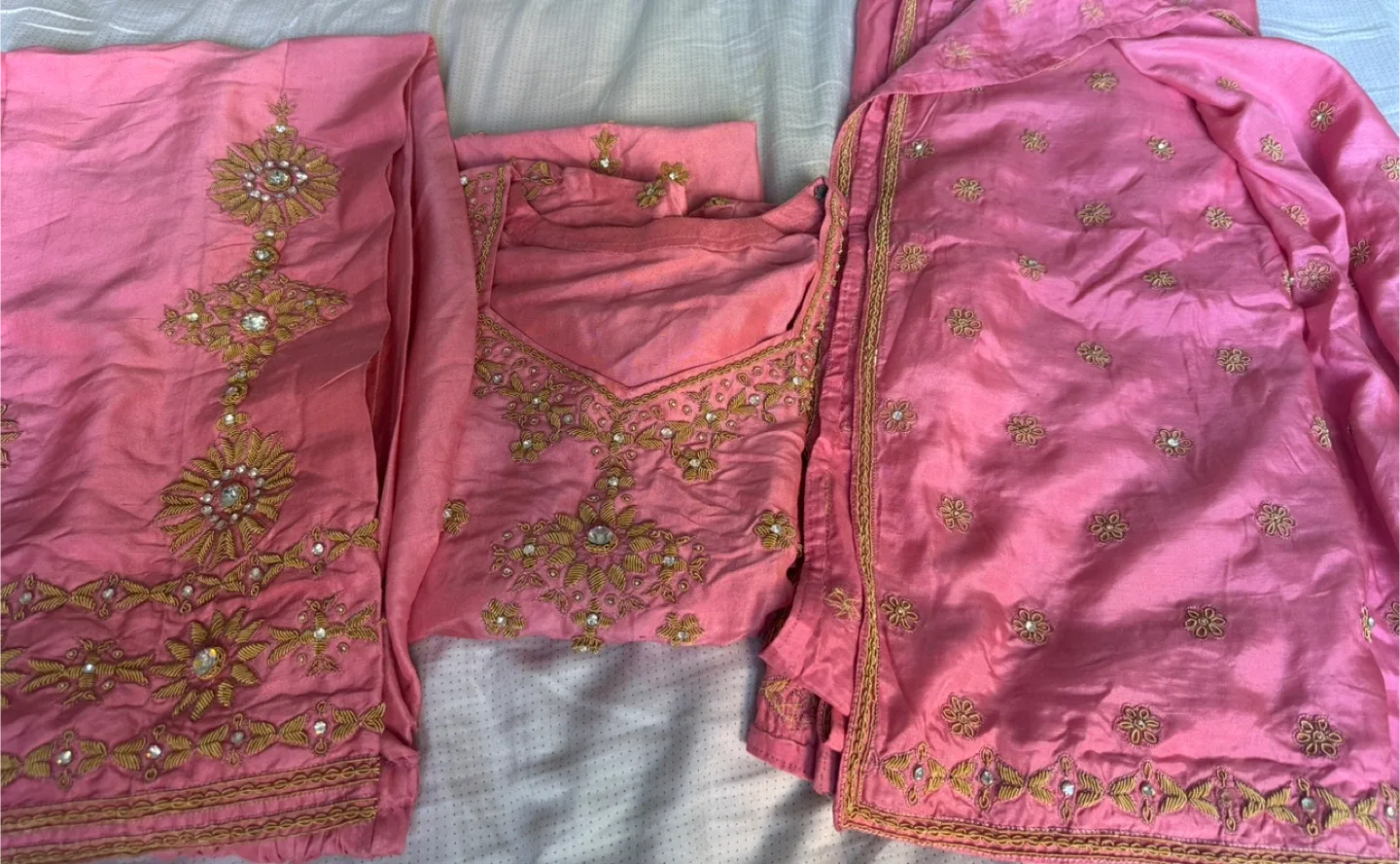 3Pcs Pink Embroidered Beaded Silk dress image indicator(3)