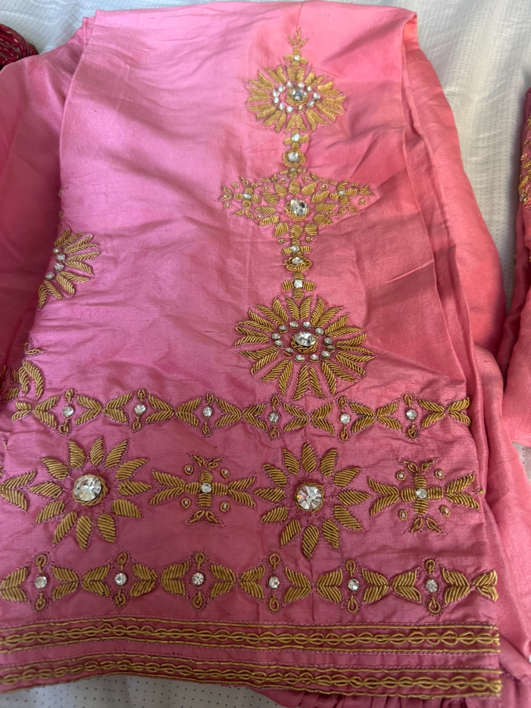 3Pcs Pink Embroidered Beaded Silk dress - photo 5