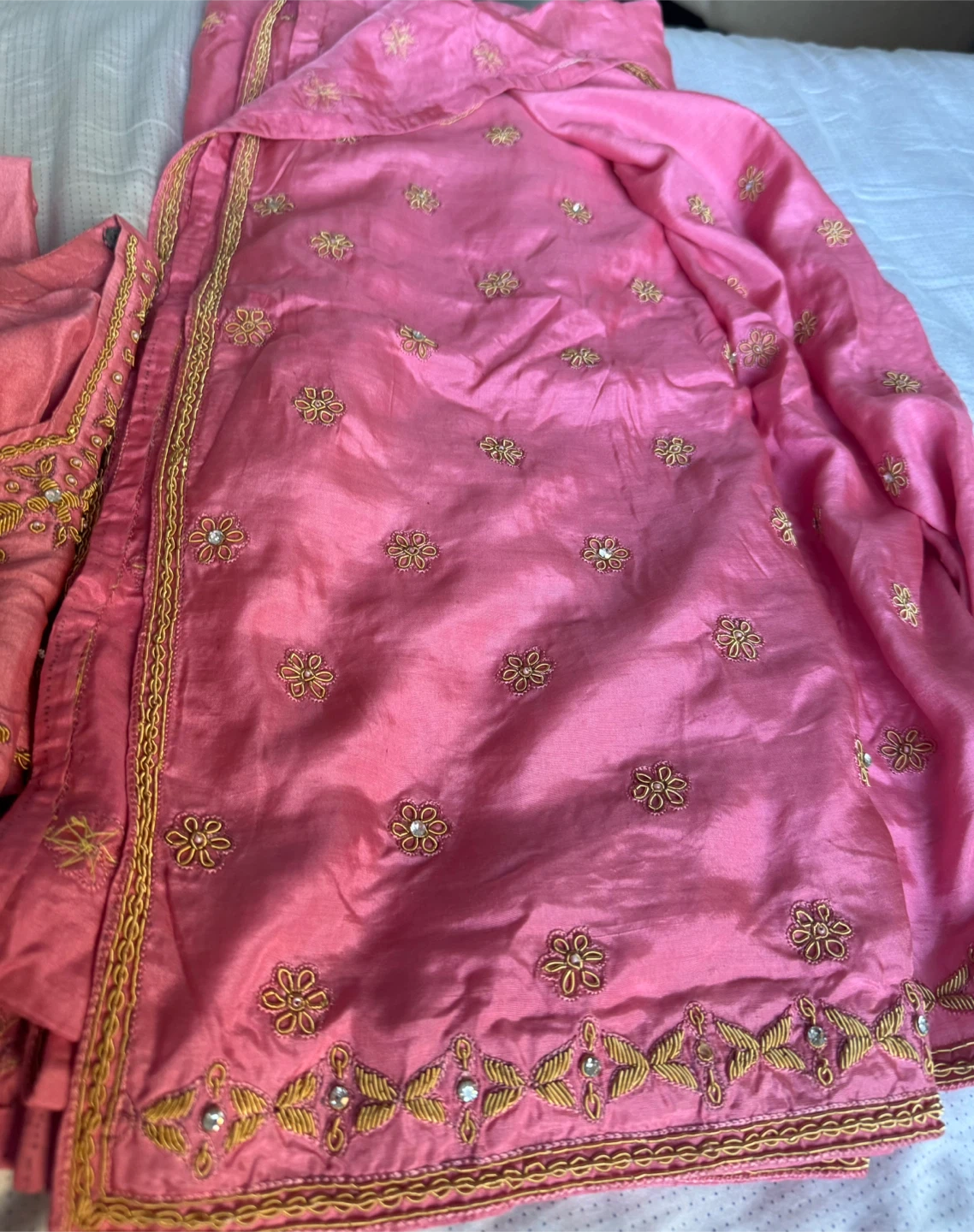 3Pcs Pink Embroidered Beaded Silk dress - photo 4