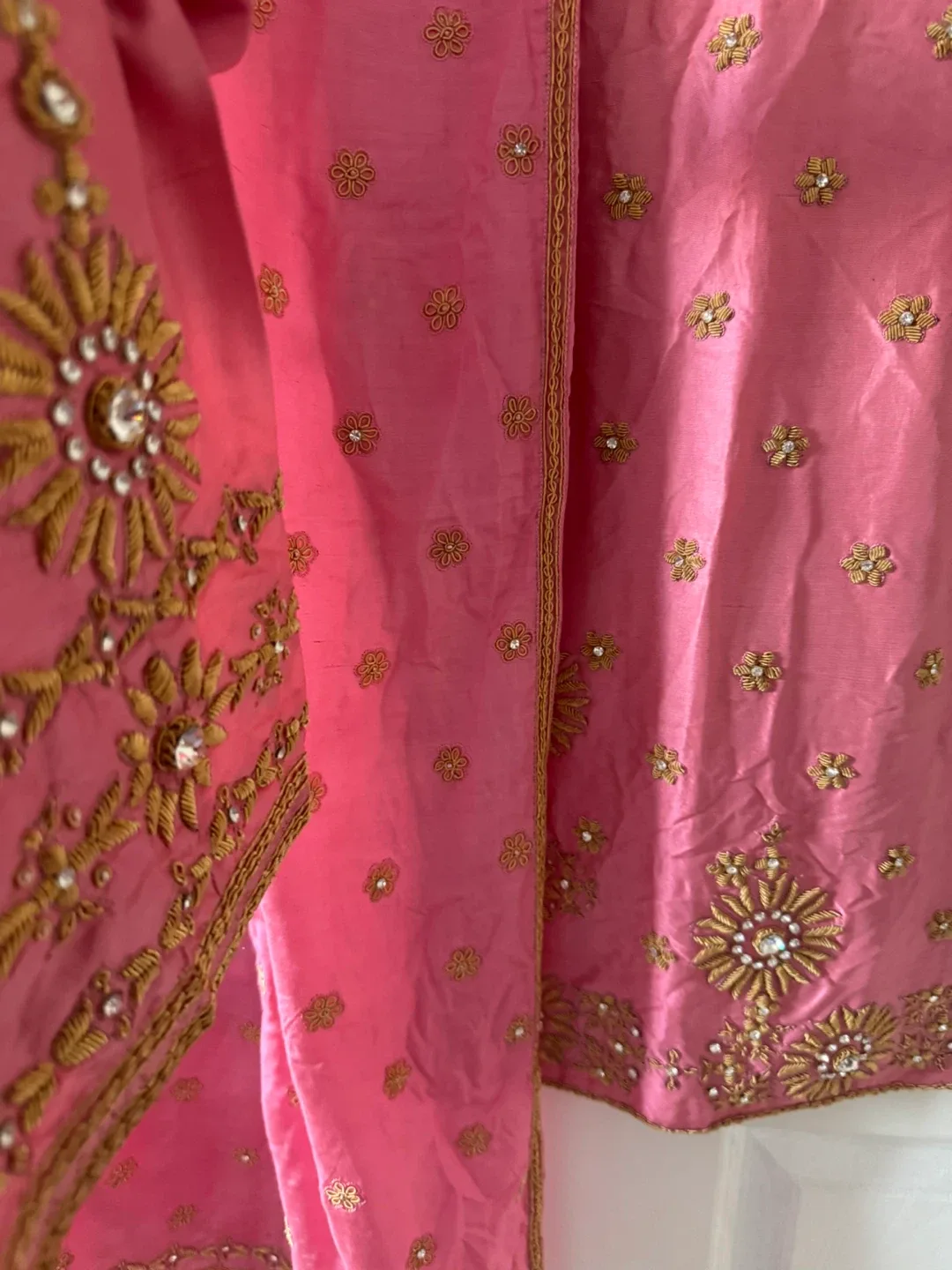 3Pcs Pink Embroidered Beaded Silk dress image indicator(7)