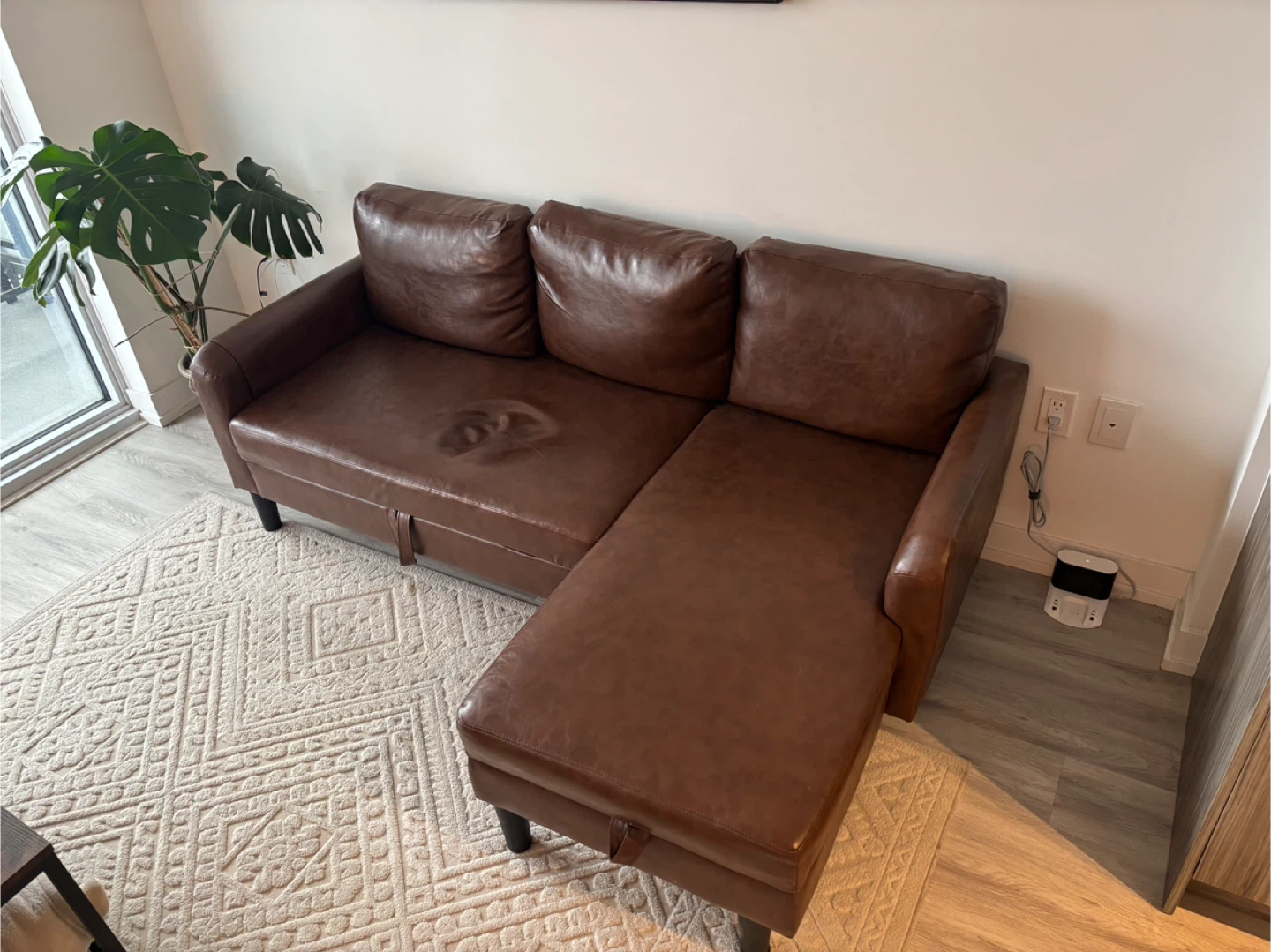 Brown Faux Leather Sectional Sofa with Storage