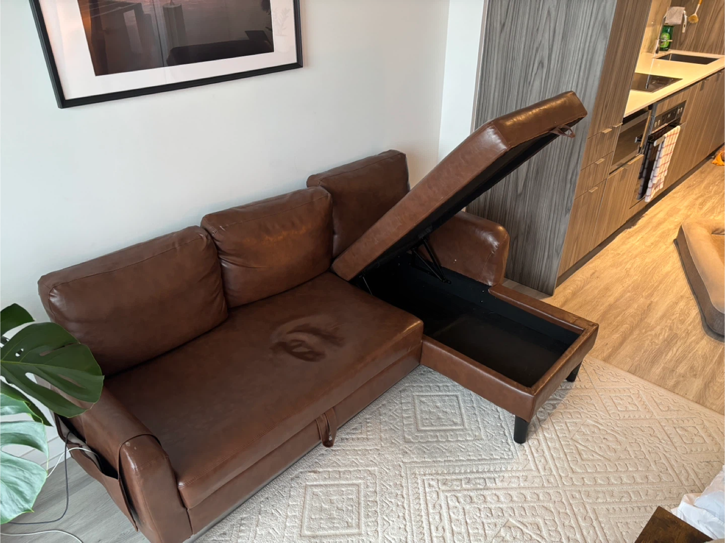 Brown Faux Leather Sectional Sofa with Storage - photo 3