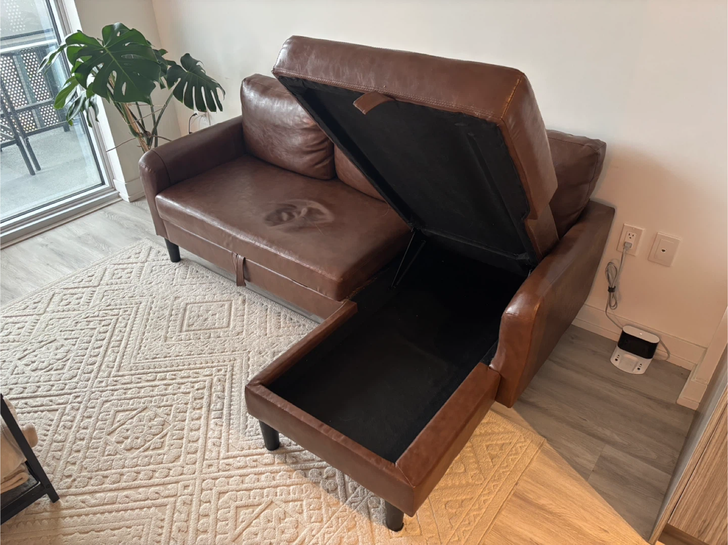 Brown Faux Leather Sectional Sofa with Storage - photo 2