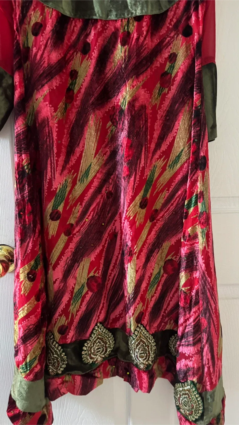 2pcs velvet Red and Green A line Dress image indicator(5)